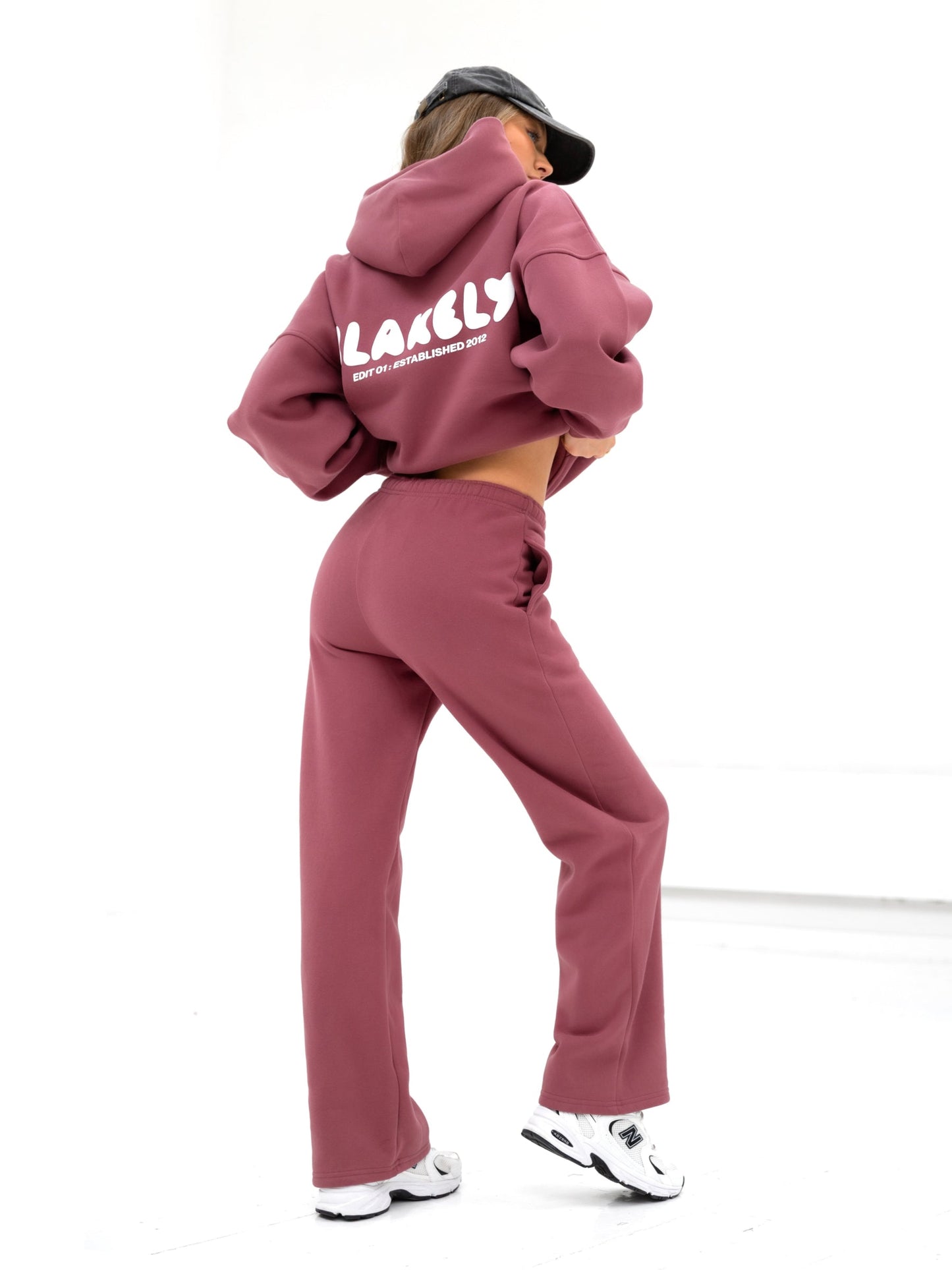 Cloud Print Wide Leg Sweatpants - Dark Pink