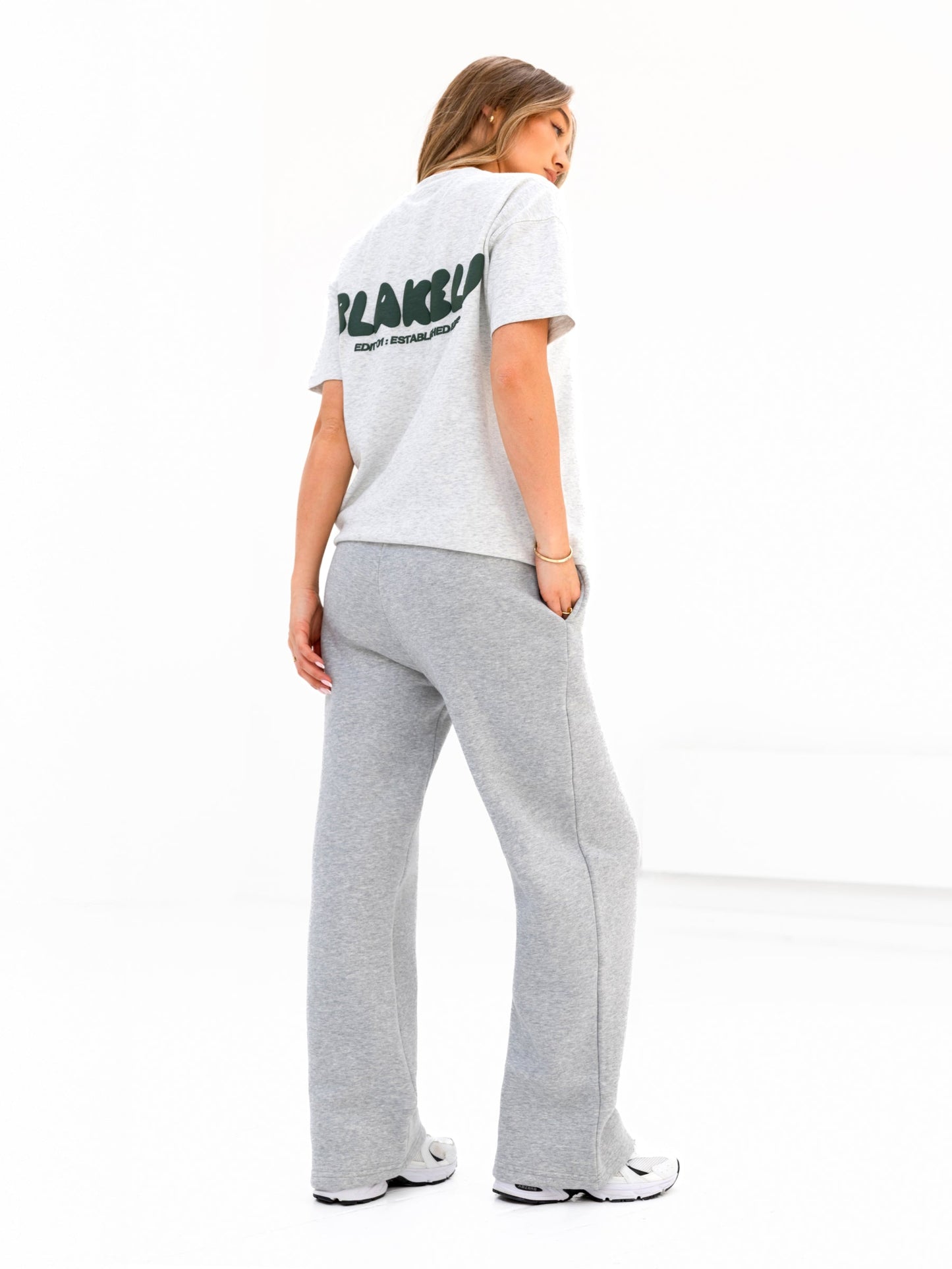 Cloud Print Wide Leg Sweatpants - Marl Grey