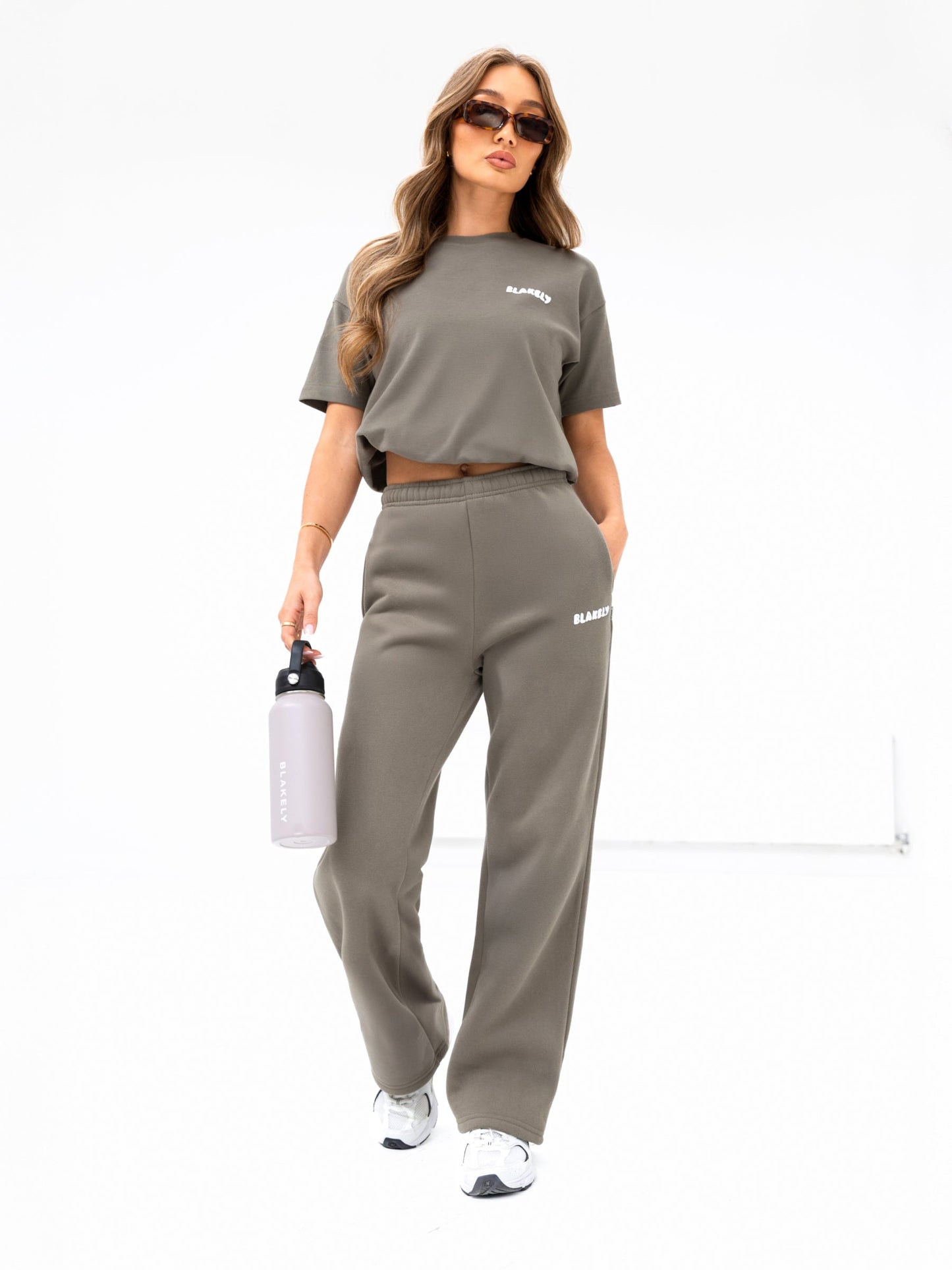 Cloud Print Wide Leg Sweatpants - Safari Green