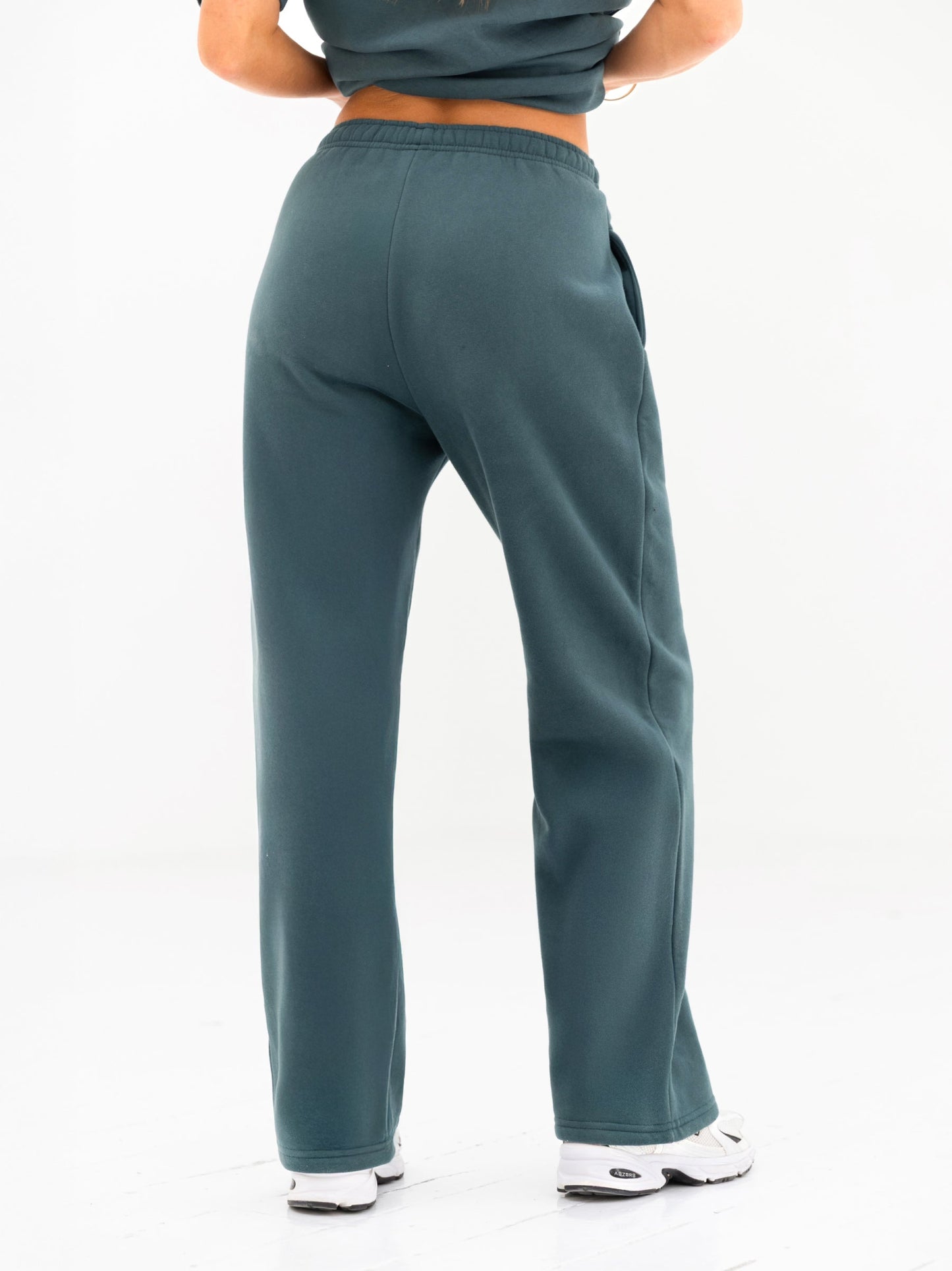 Cloud Print Wide Leg Sweatpants - Teal Green