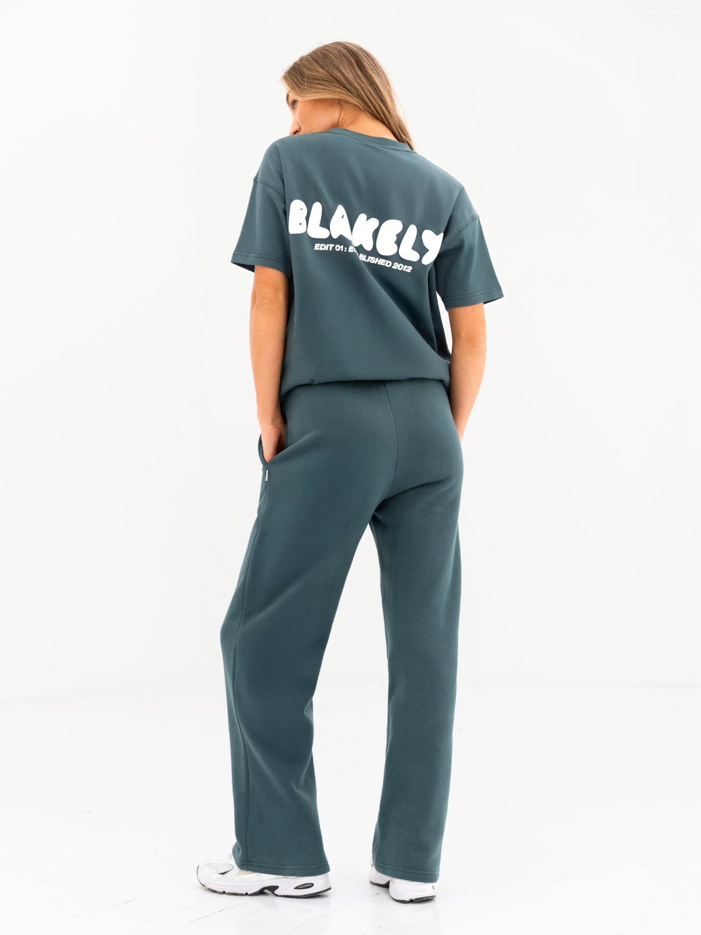 Cloud Print Wide Leg Sweatpants - Teal Green