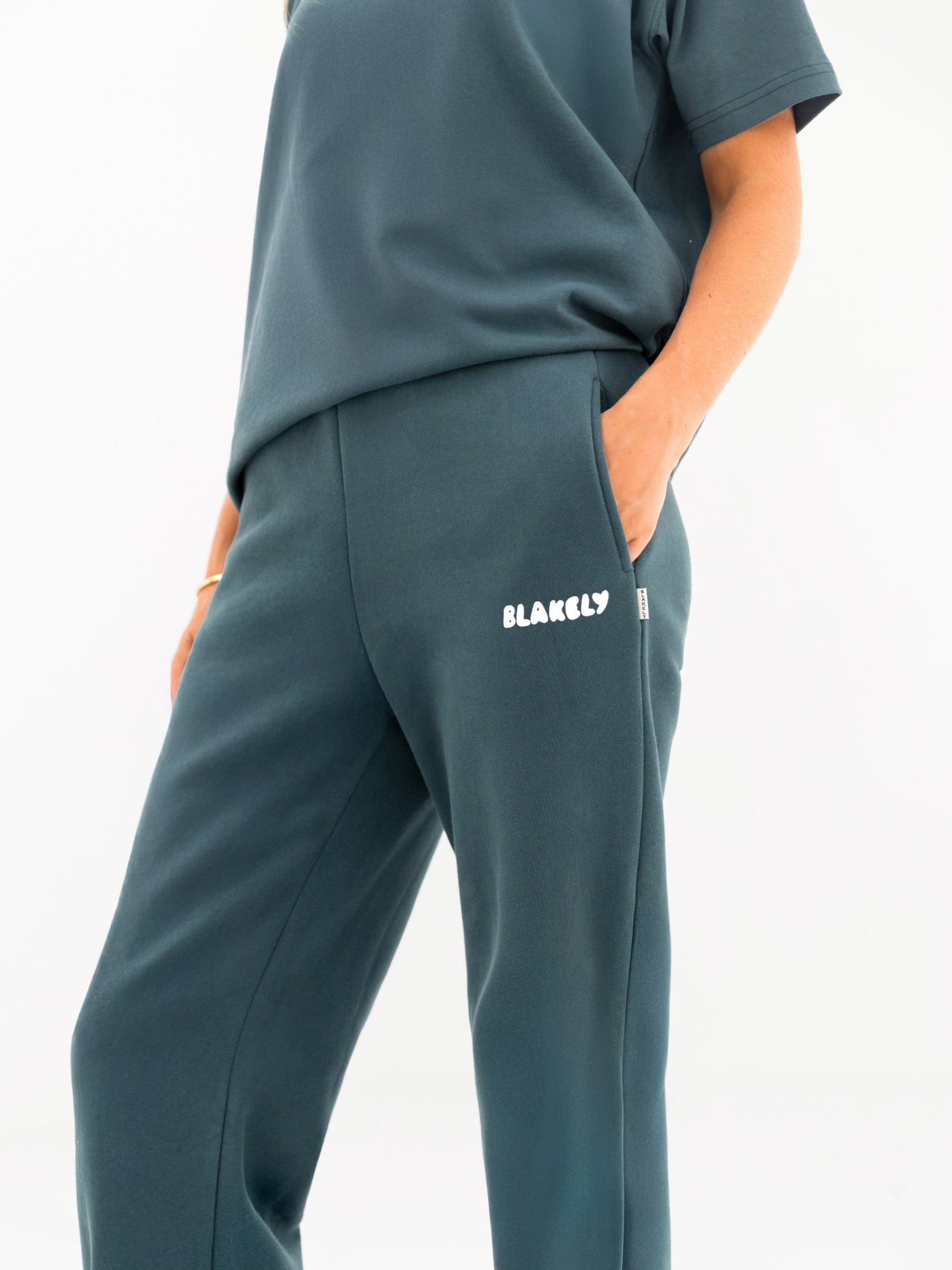 Cloud Print Wide Leg Sweatpants - Teal Green