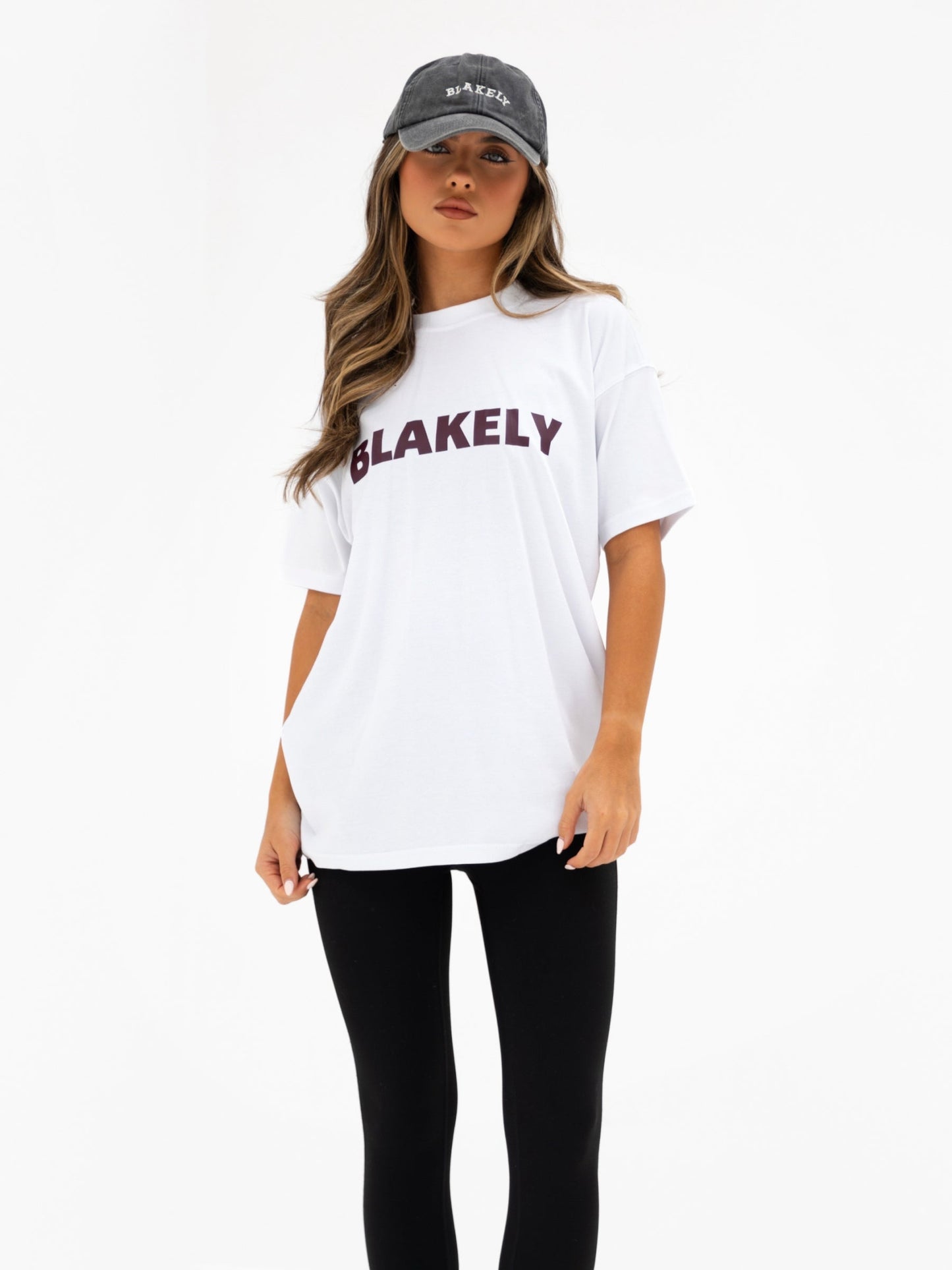 Sophia Oversized T-Shirt - White & Dark Cherry