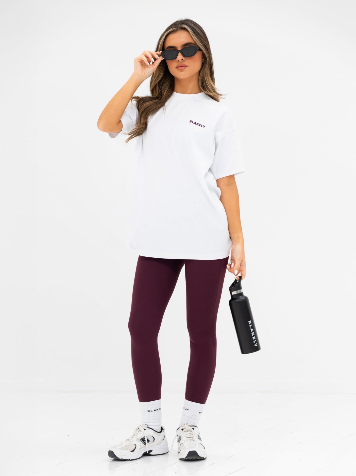 Isla Oversized T-Shirt - White & Dark Cherry