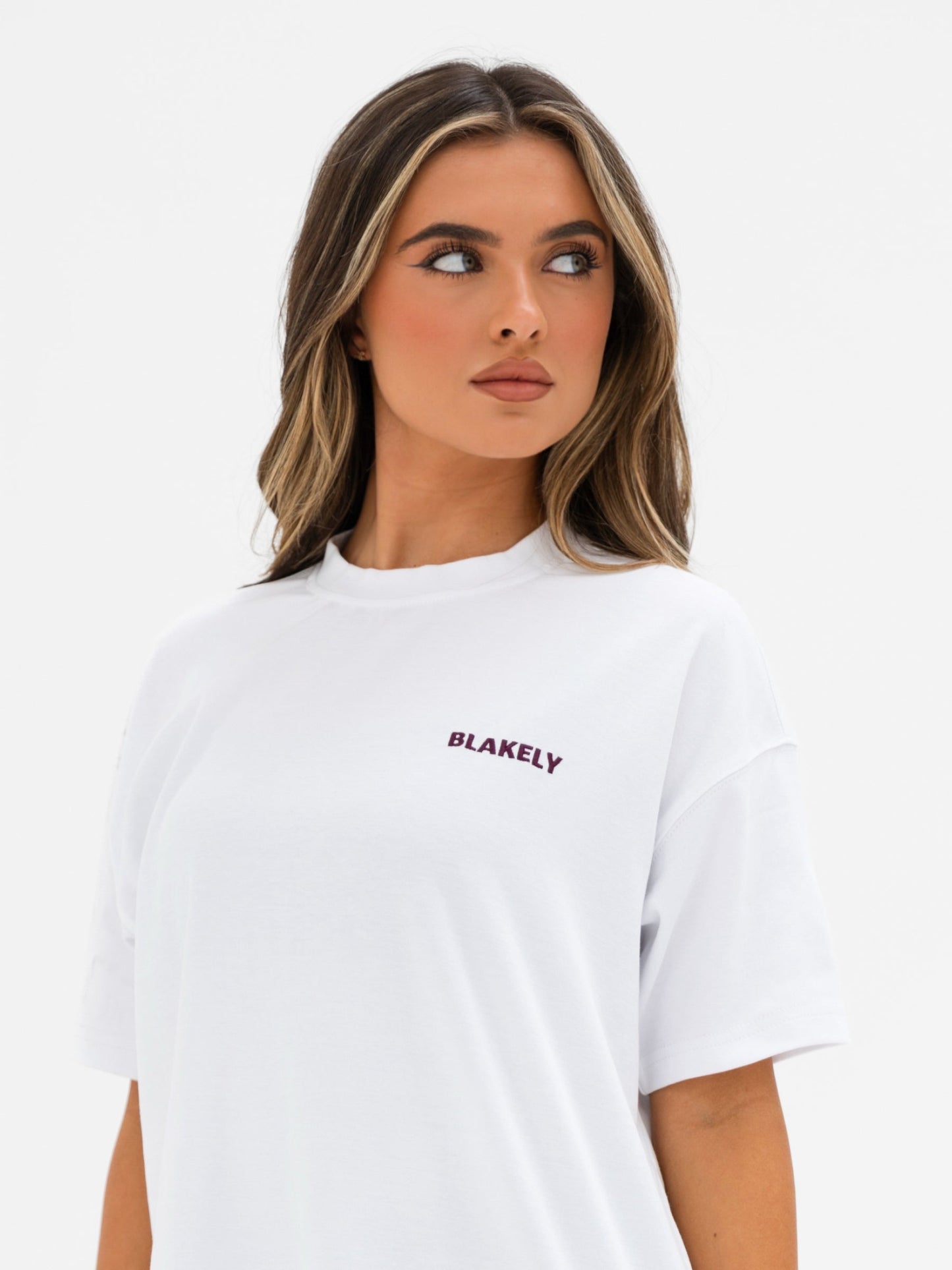 Isla Oversized T-Shirt - White & Dark Cherry