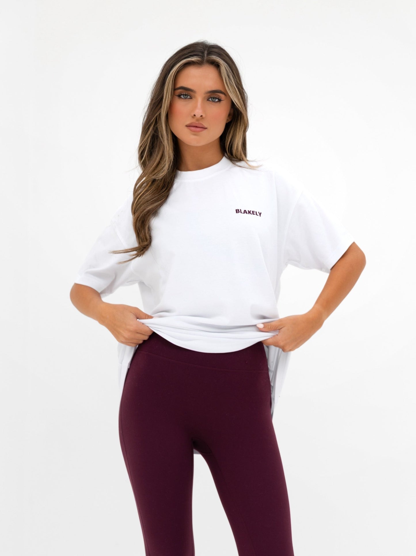 Isla Oversized T-Shirt - White & Dark Cherry