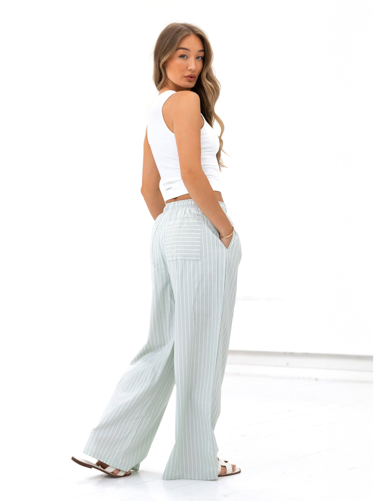 Elodie Stripe Trousers - Green