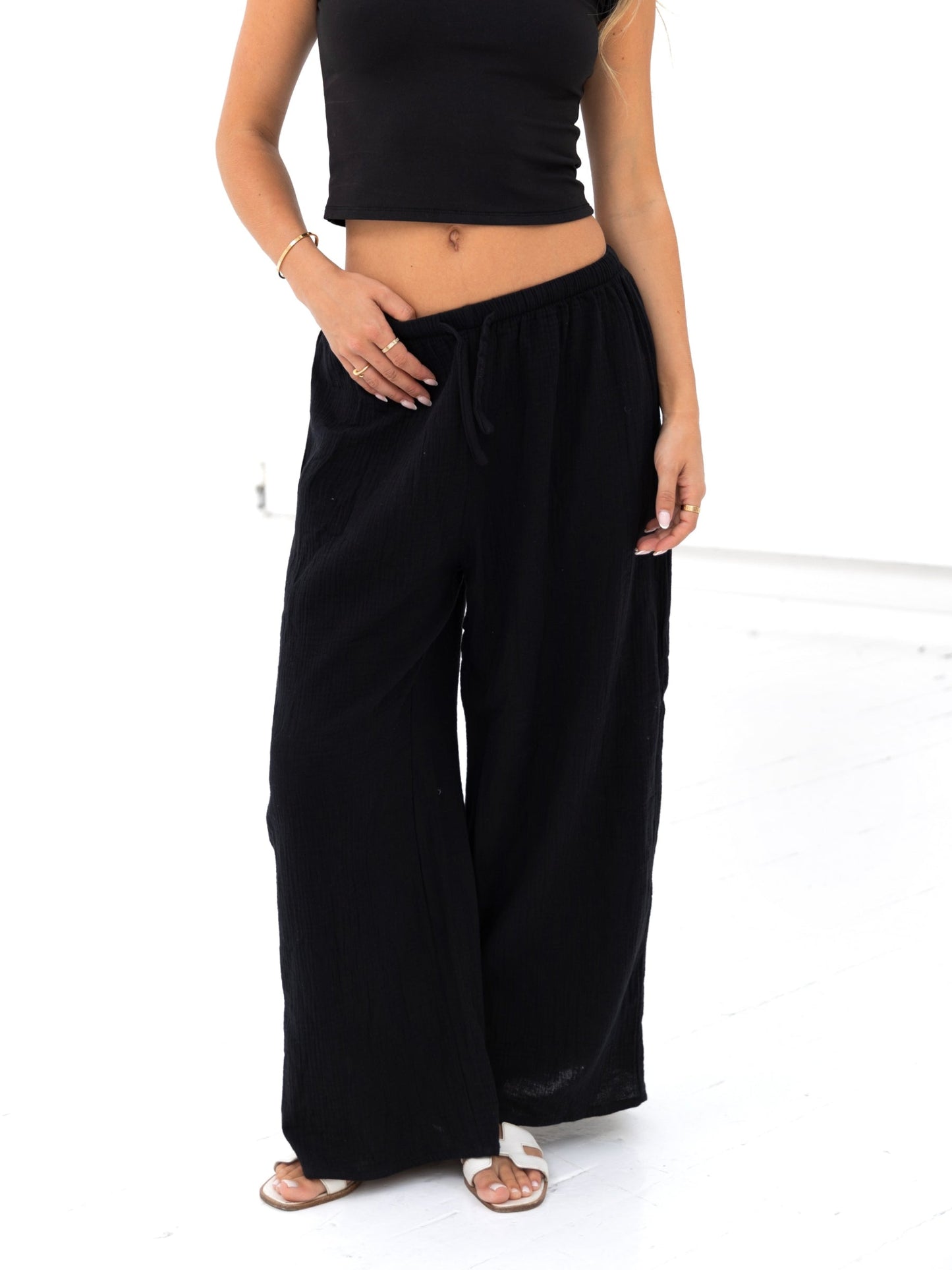 Mila Wide Leg Trousers - Black