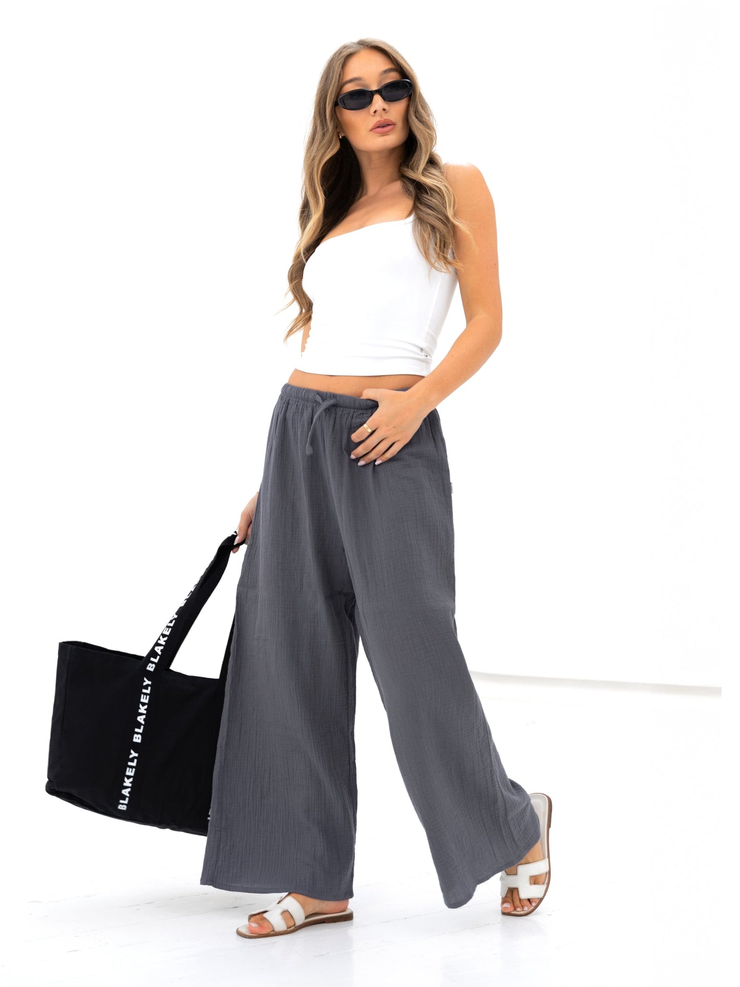 Mila Wide Leg Trousers - Charcoal