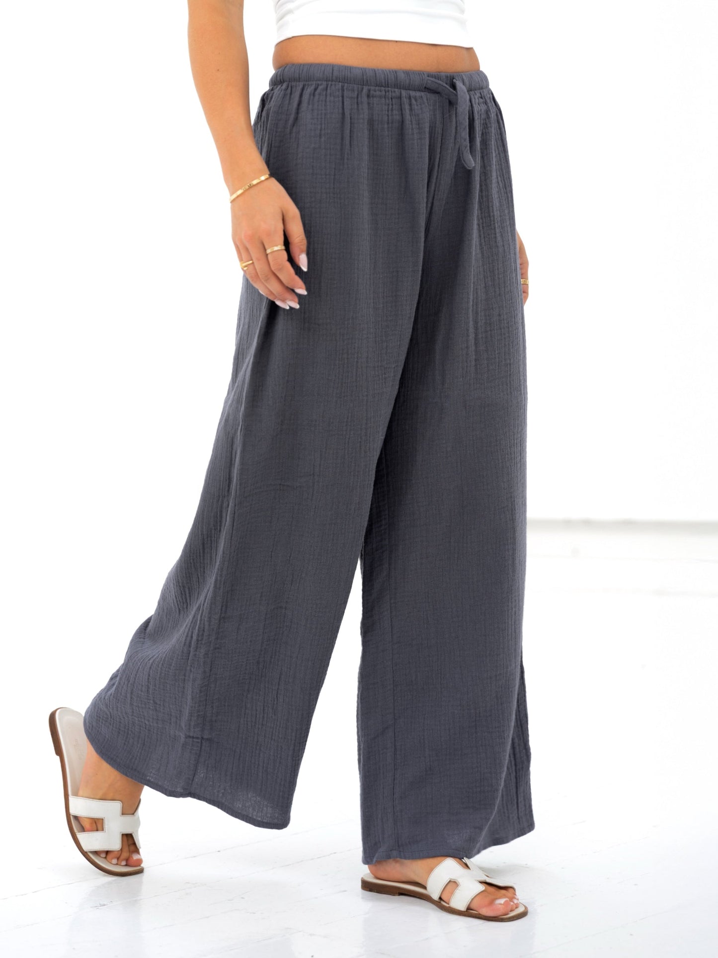 Mila Wide Leg Trousers - Charcoal