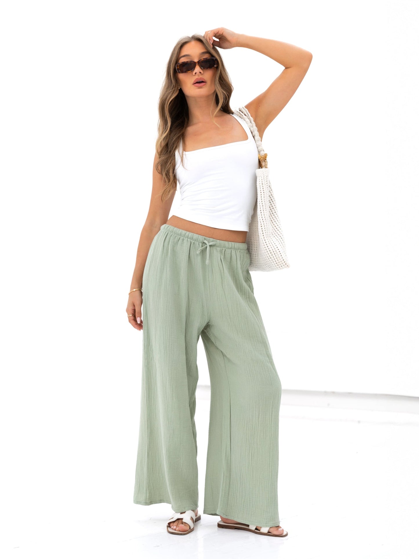 Mila Wide Leg Trousers - Green