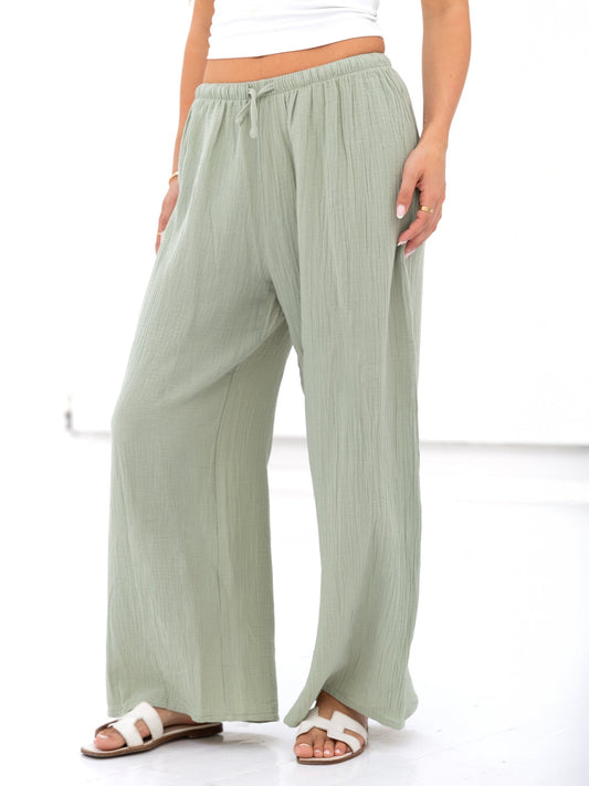 Mila Wide Leg Trousers - Green