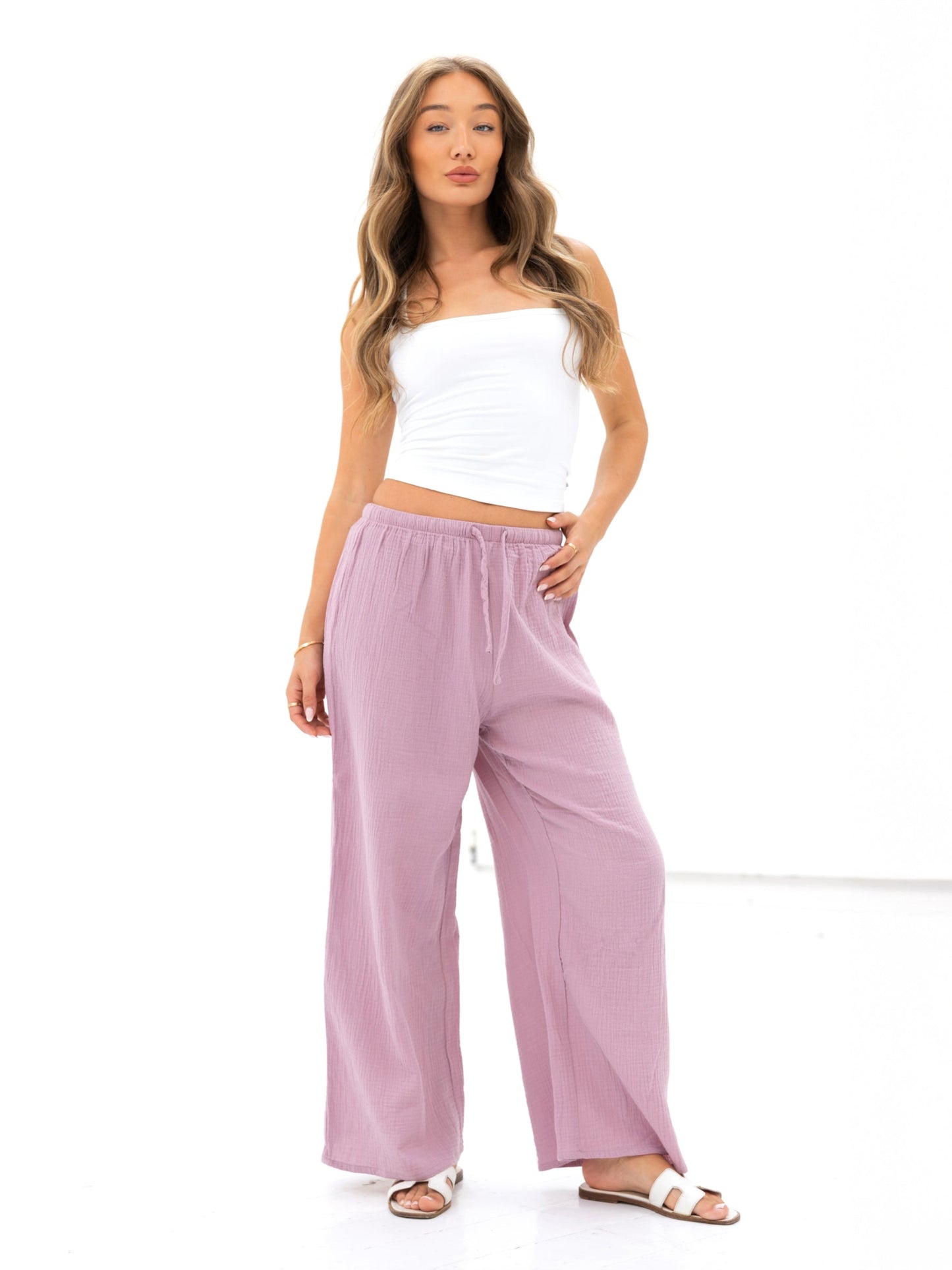Mila Wide Leg Trousers - Dusty Pink