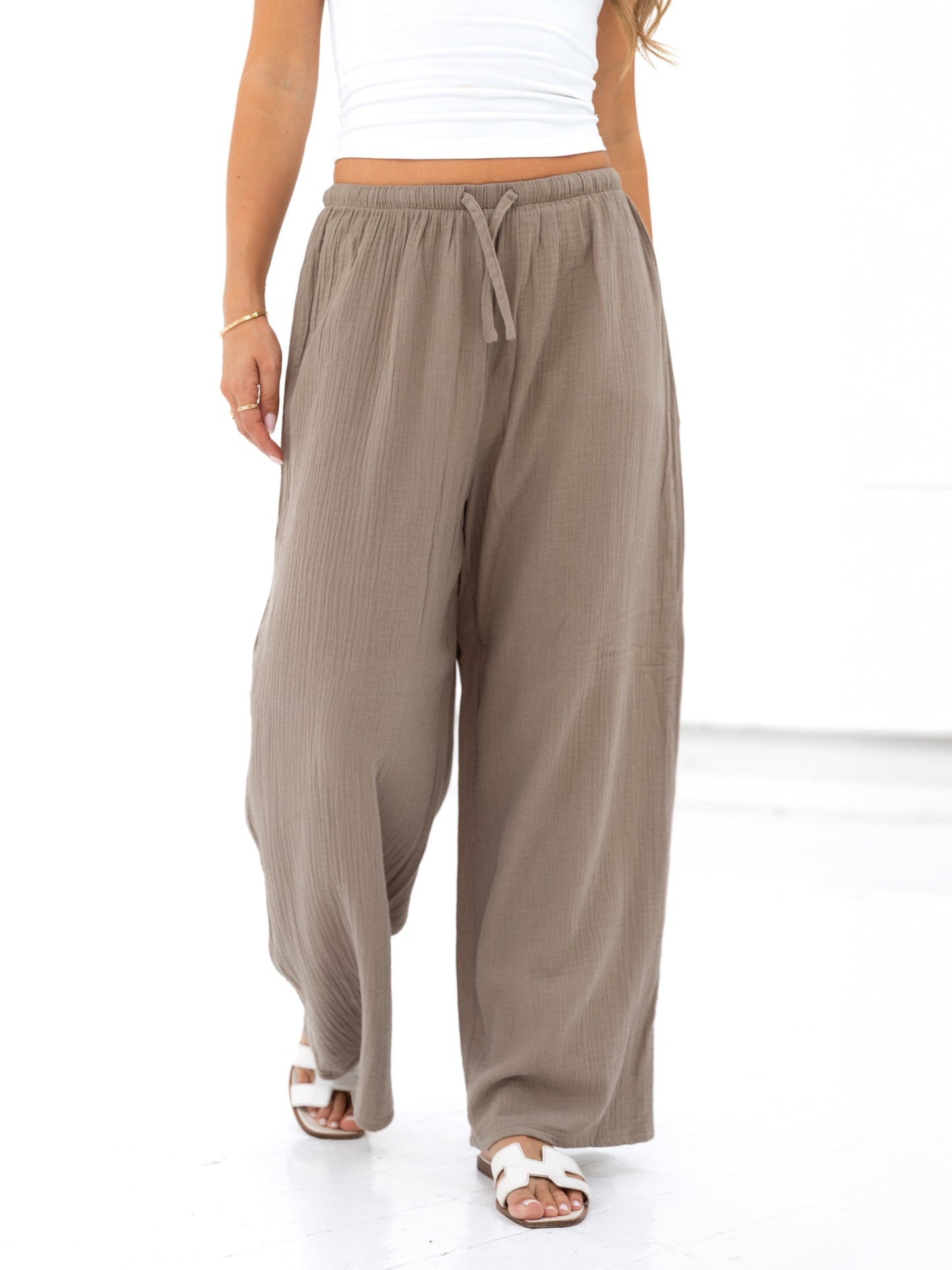 Mila Wide Leg Trousers - Tan
