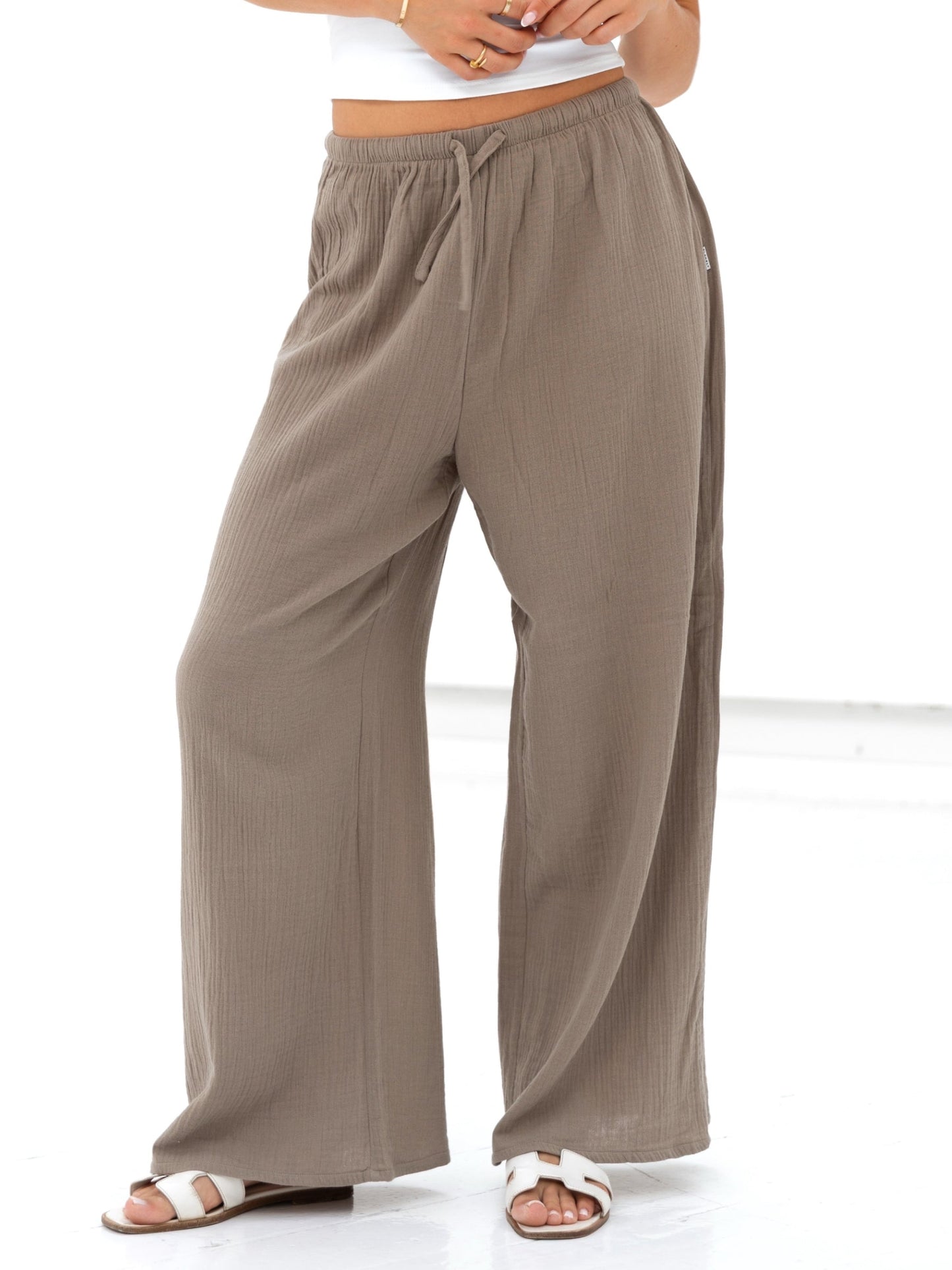 Mila Wide Leg Trousers - Tan