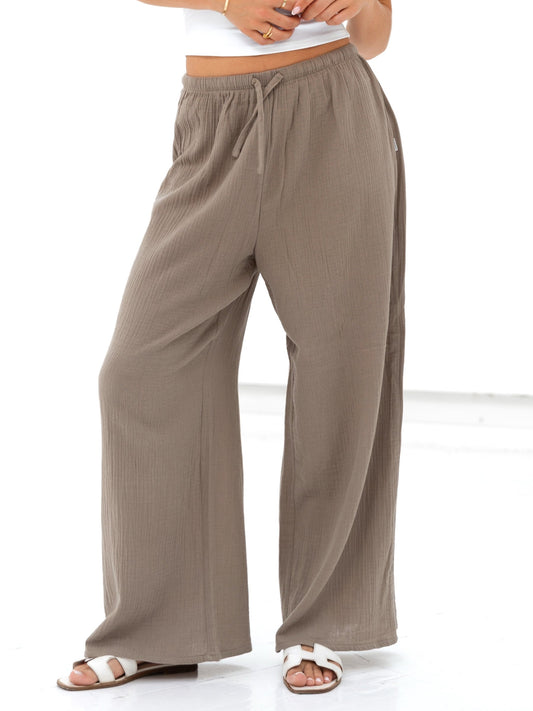 Mila Wide Leg Trousers - Tan