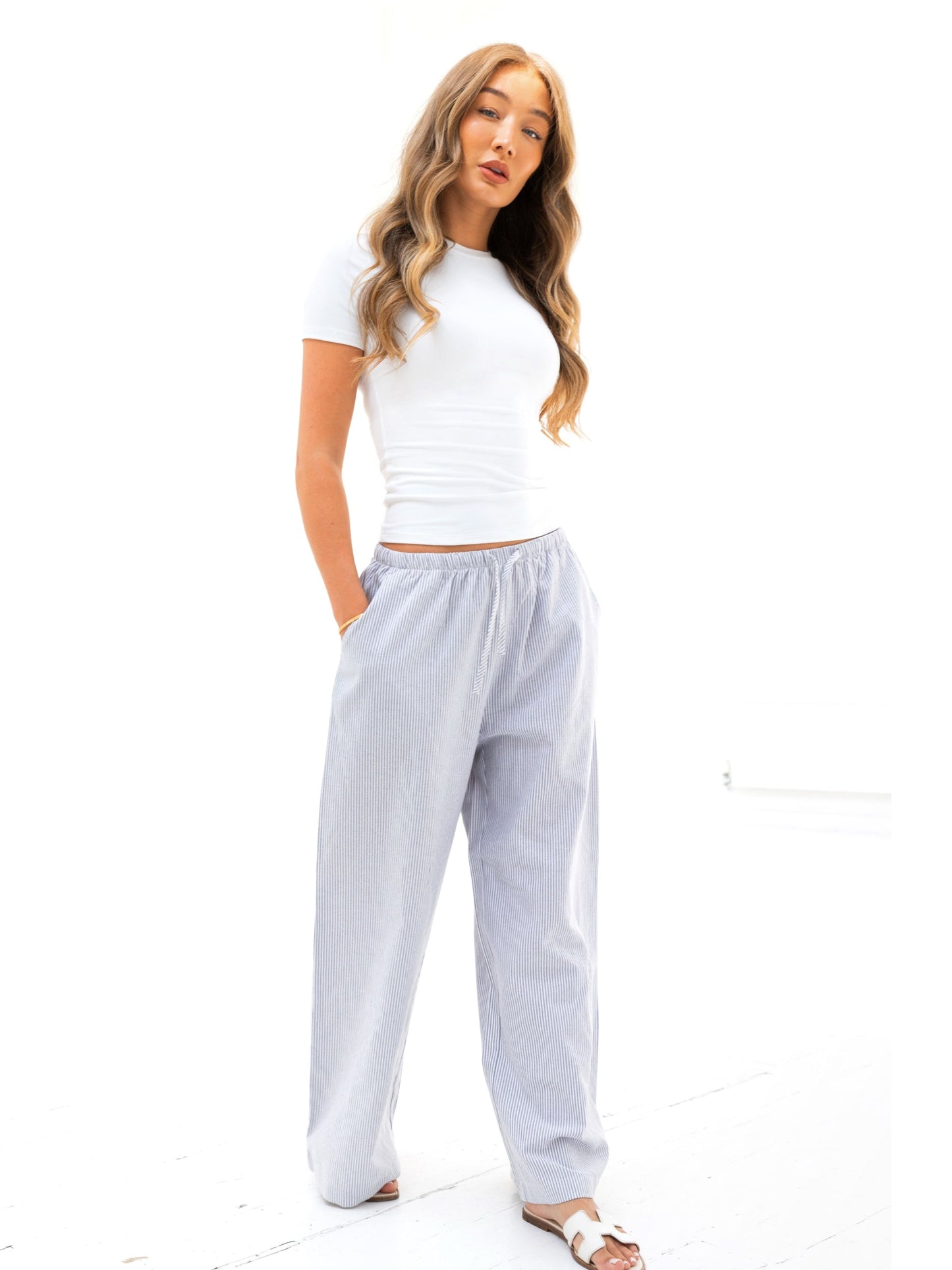 Lola Stripe Trousers - Grey