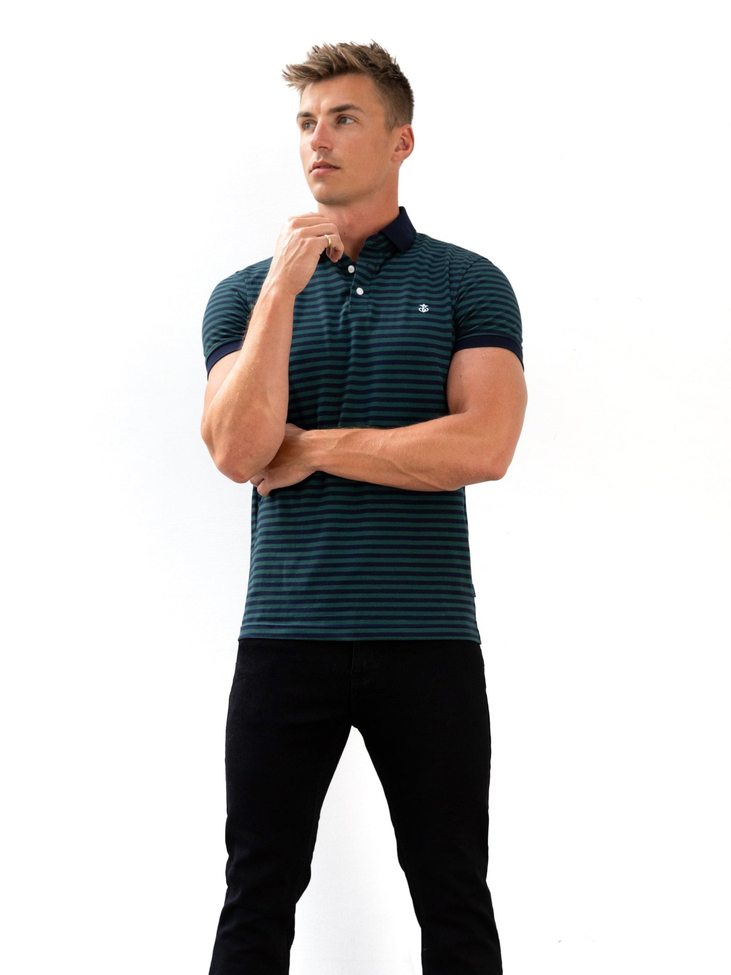 Stripe Polo Shirt - Teal Blue