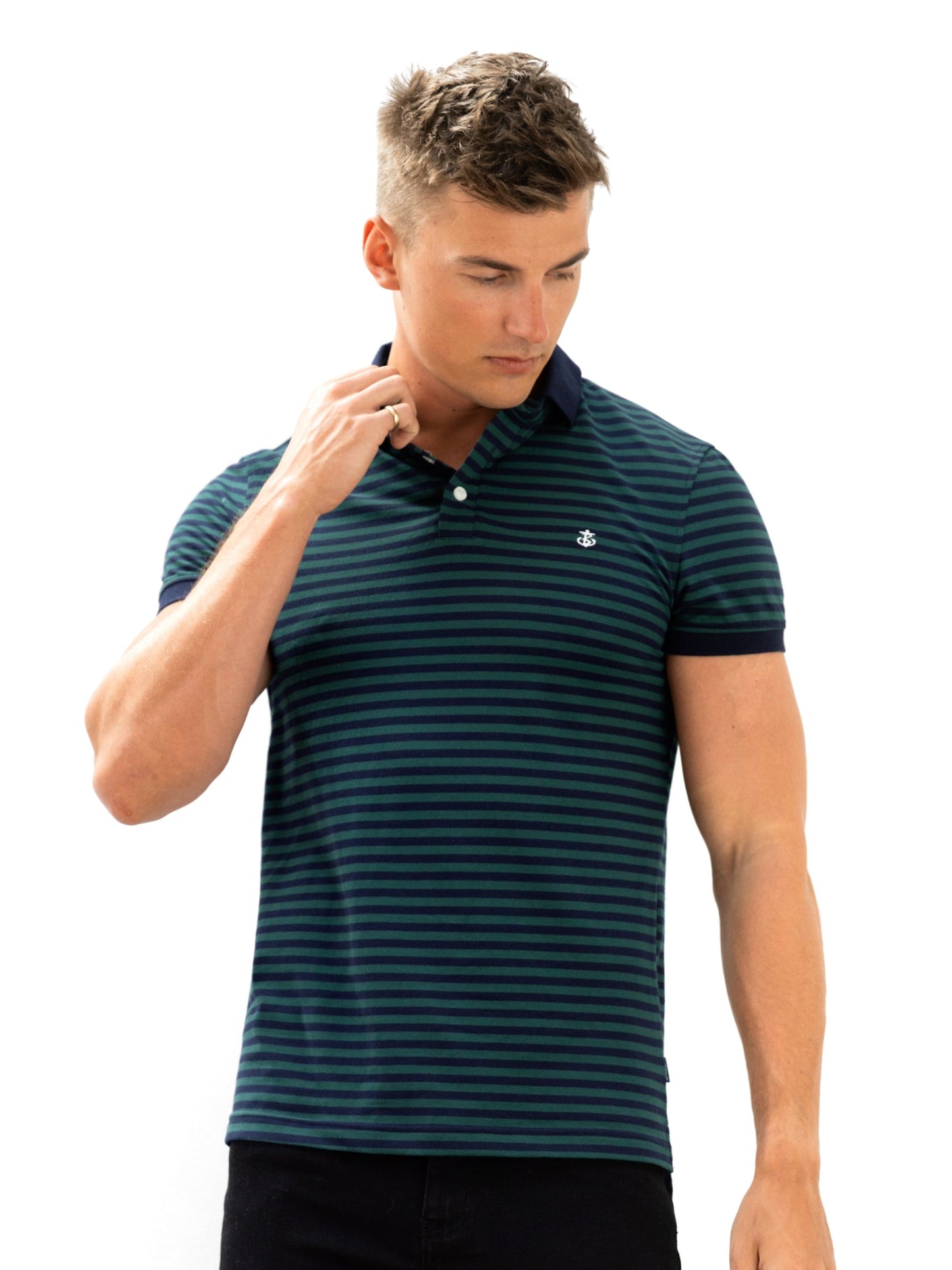 Stripe Polo Shirt - Teal Blue