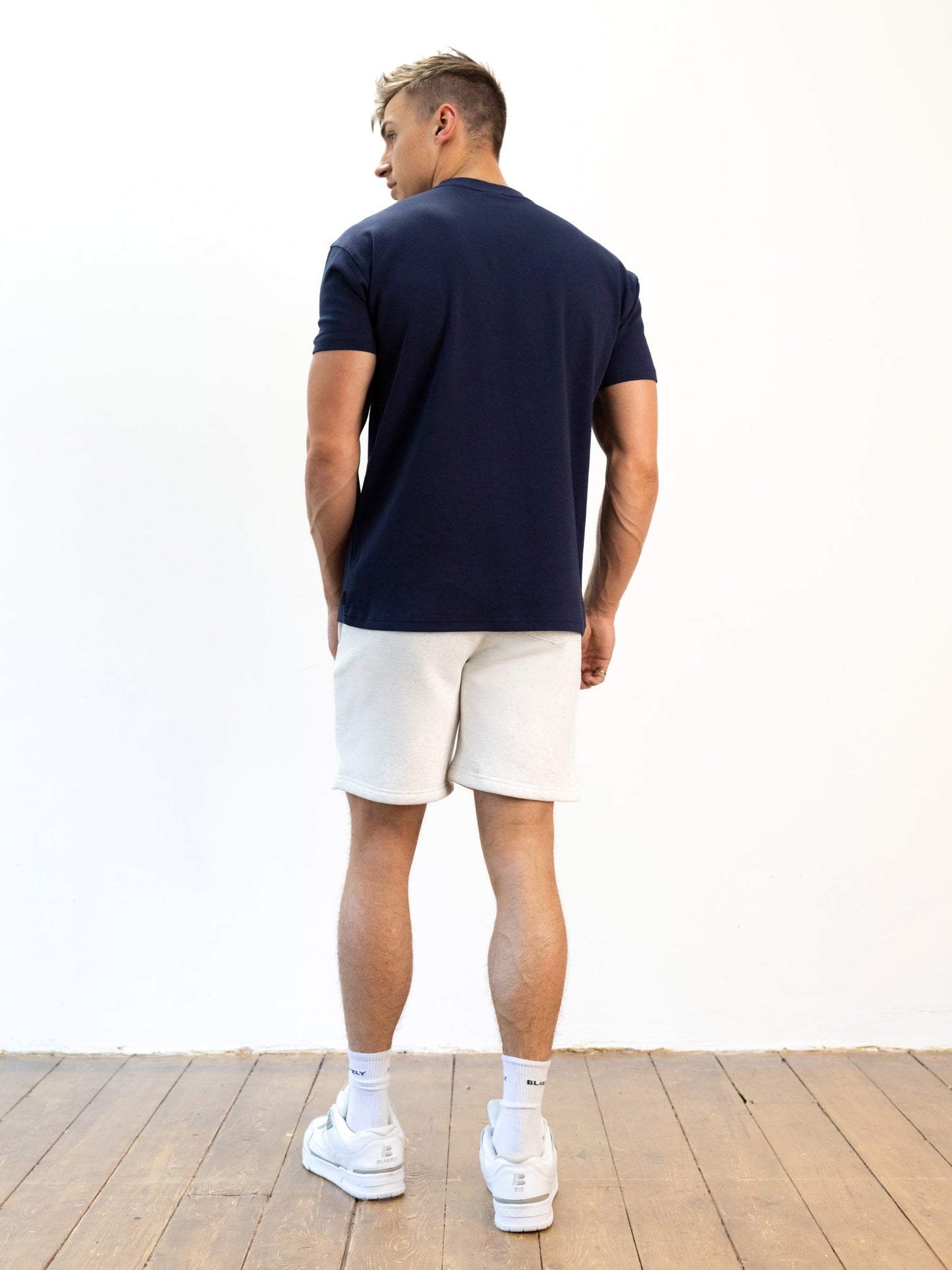 Italic Linear Relaxed Jogger Shorts - Marl White