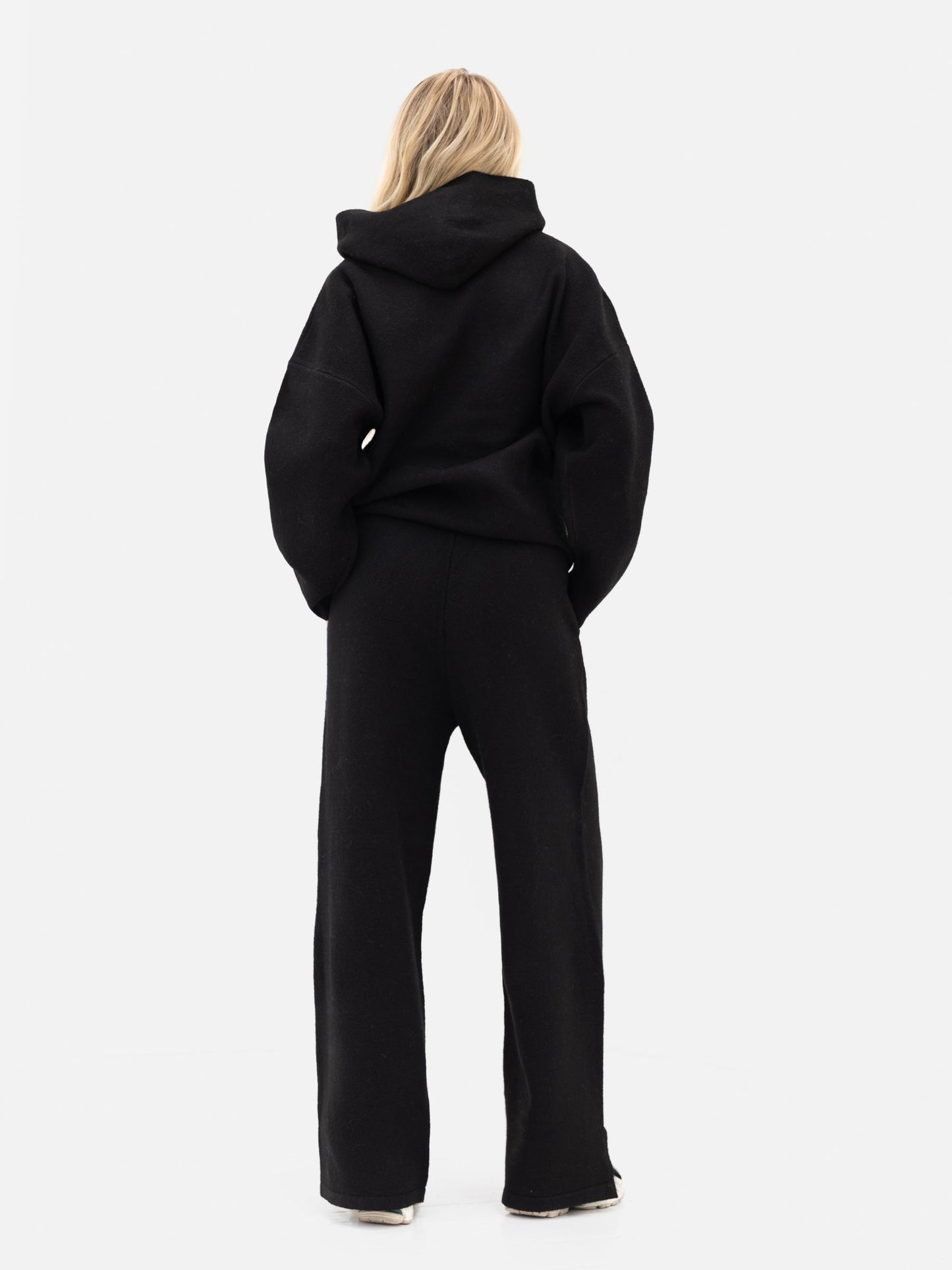 Knitted Wide Leg Sweatpants - Black