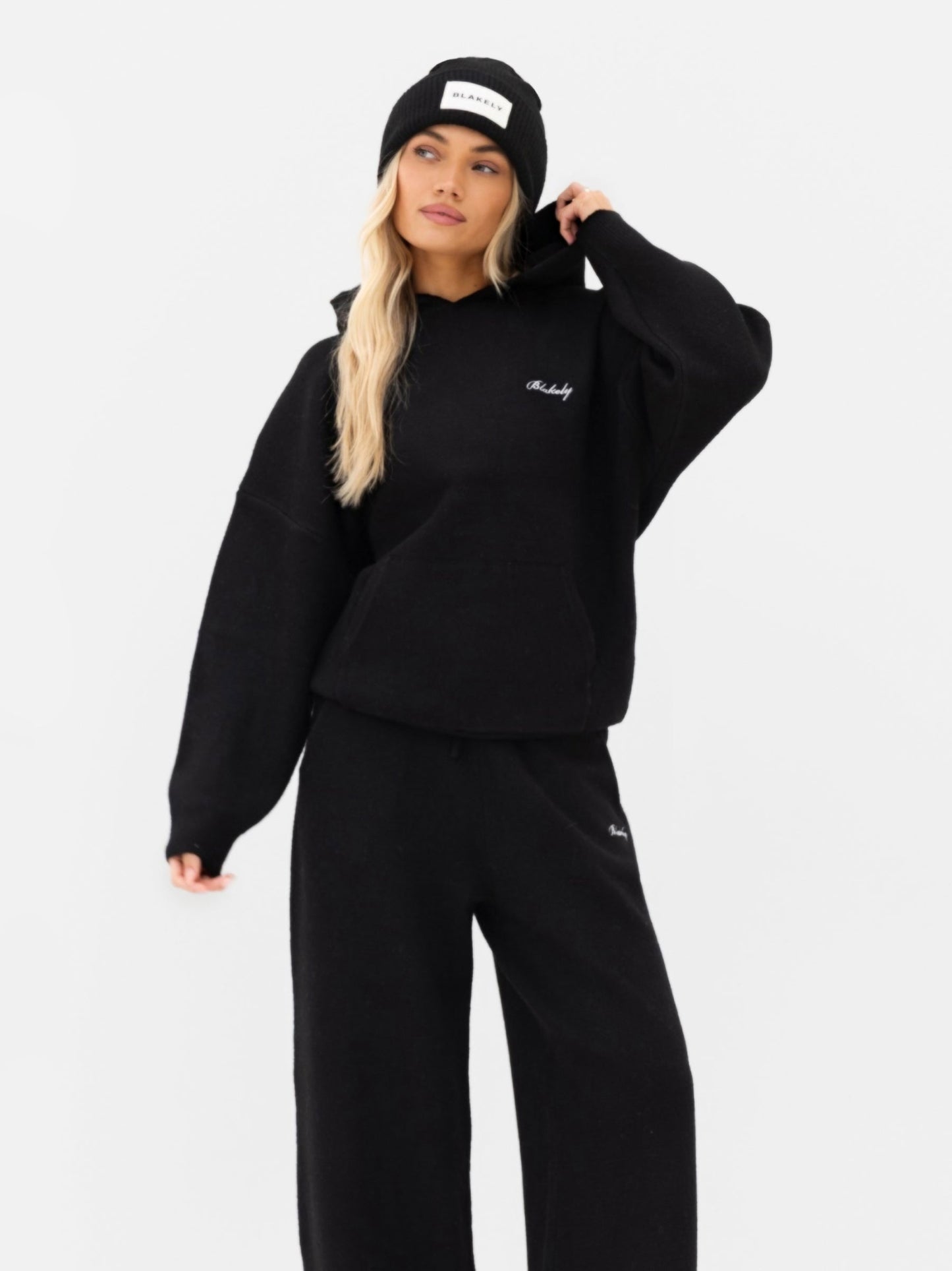 Knitted Wide Leg Sweatpants - Black
