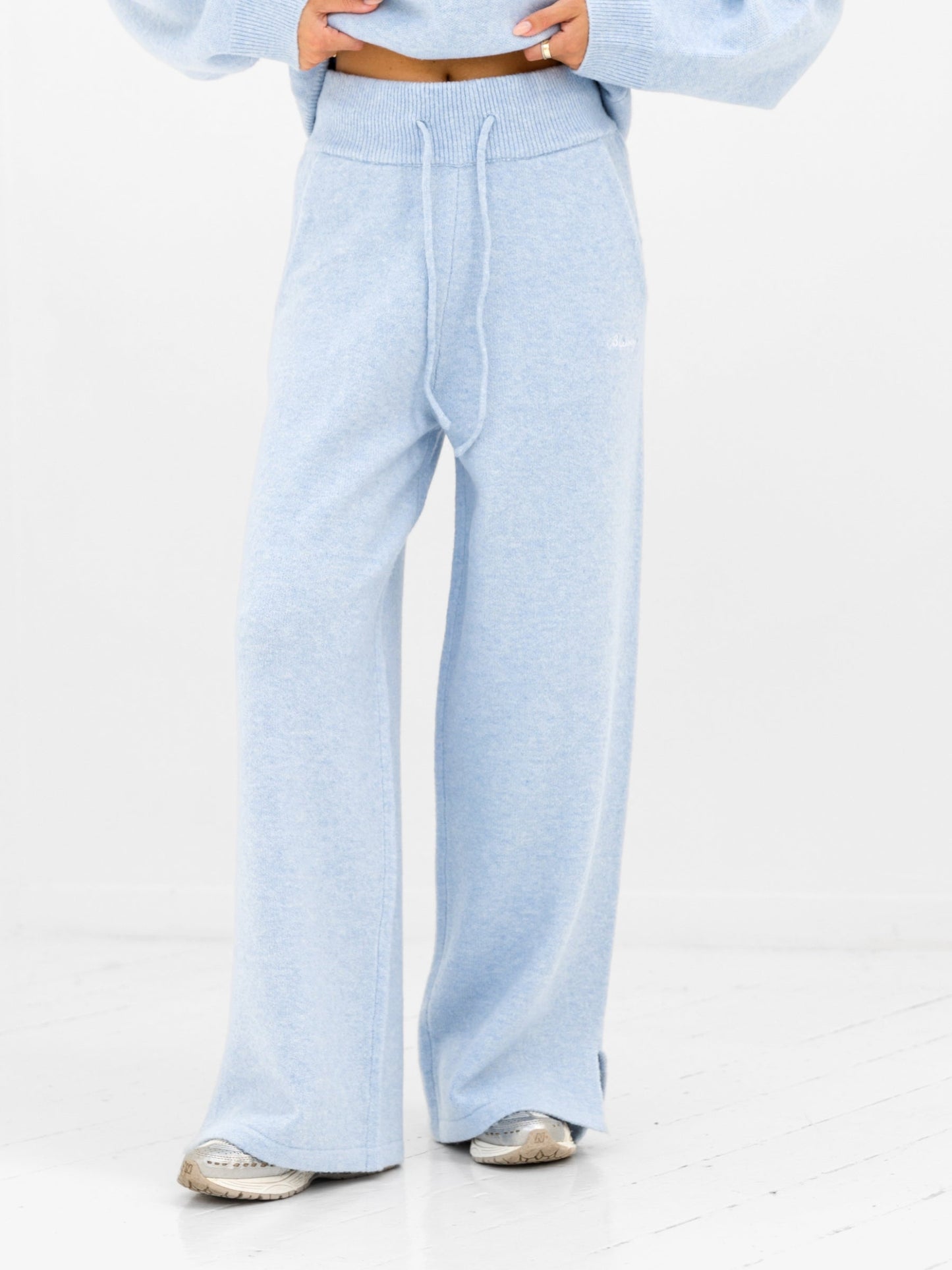 Knitted Wide Leg Sweatpants - Baby Blue