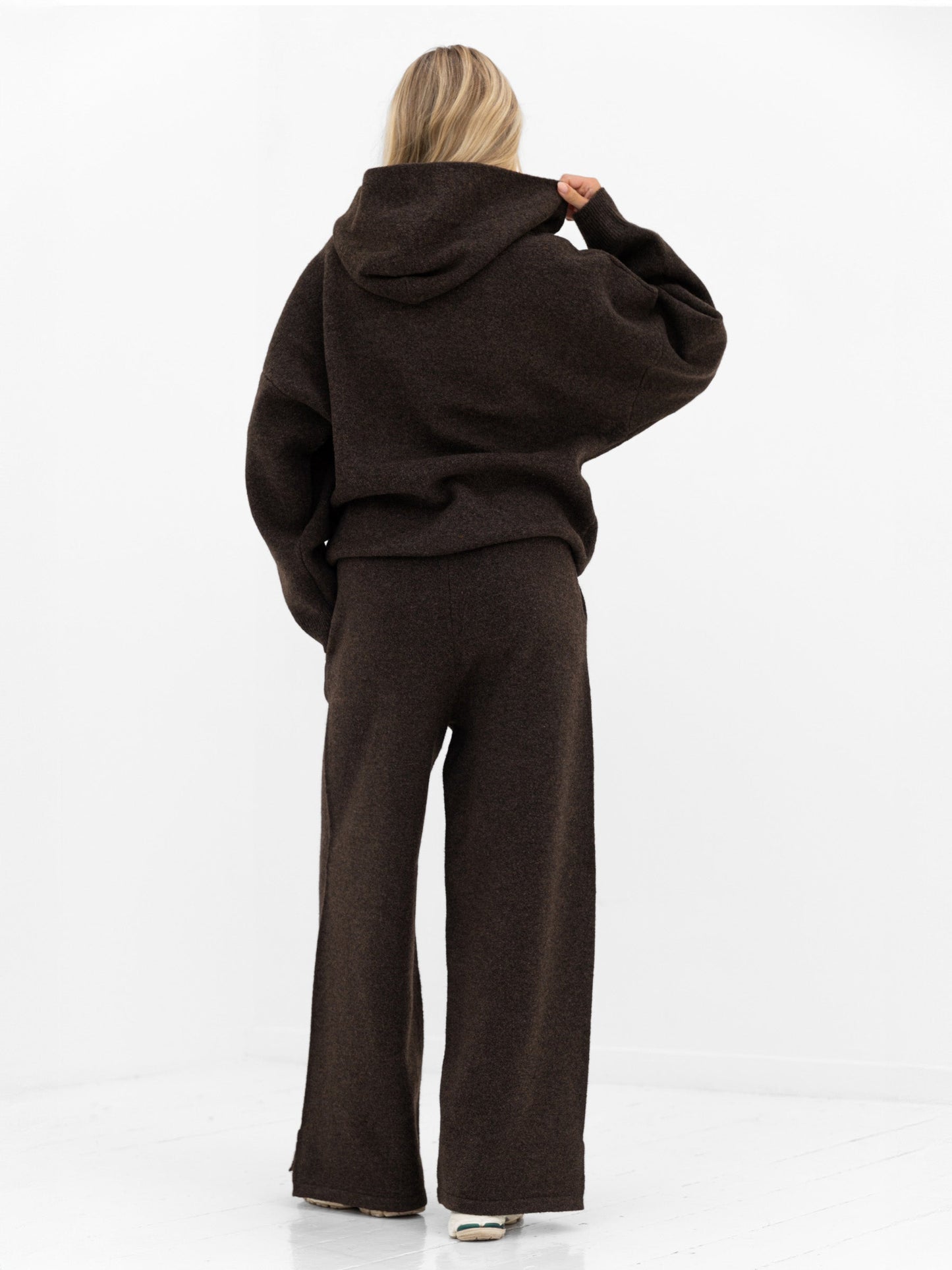Knitted Wide Leg Sweatpants - Chocolate Brown