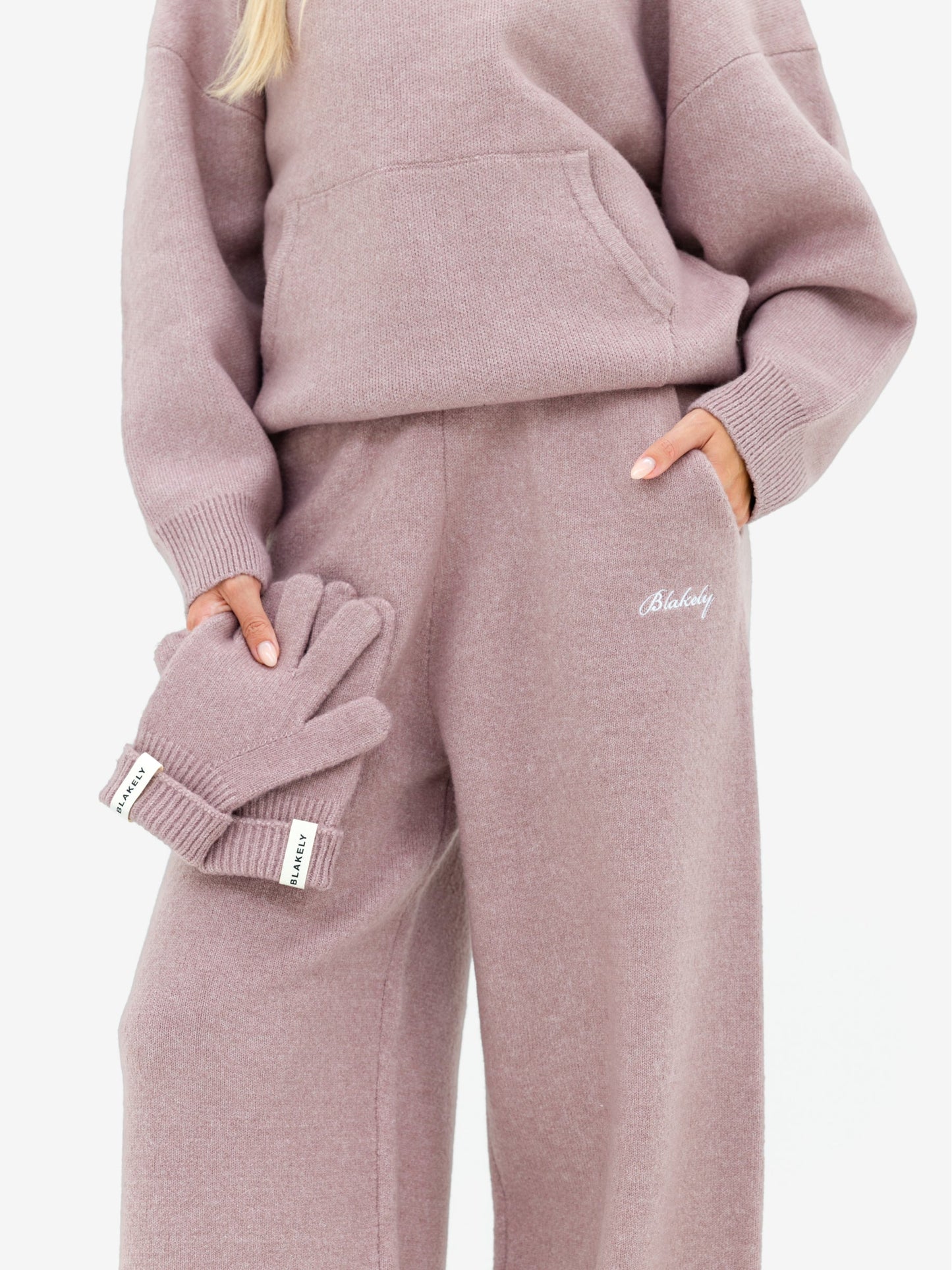 Knitted Wide Leg Sweatpants - Dusty Pink