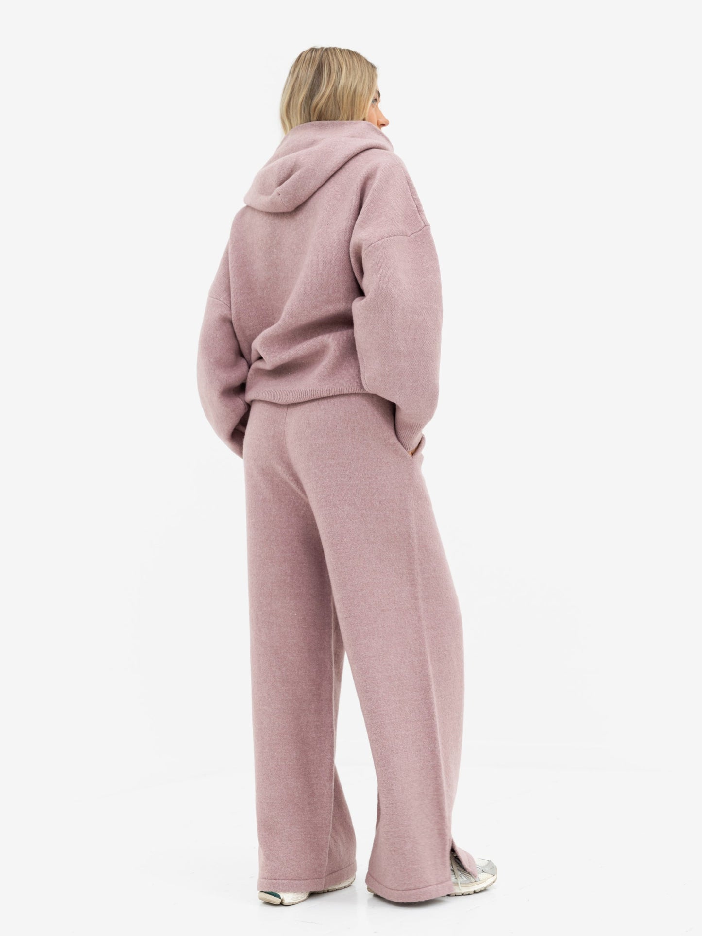 Knitted Wide Leg Sweatpants - Dusty Pink