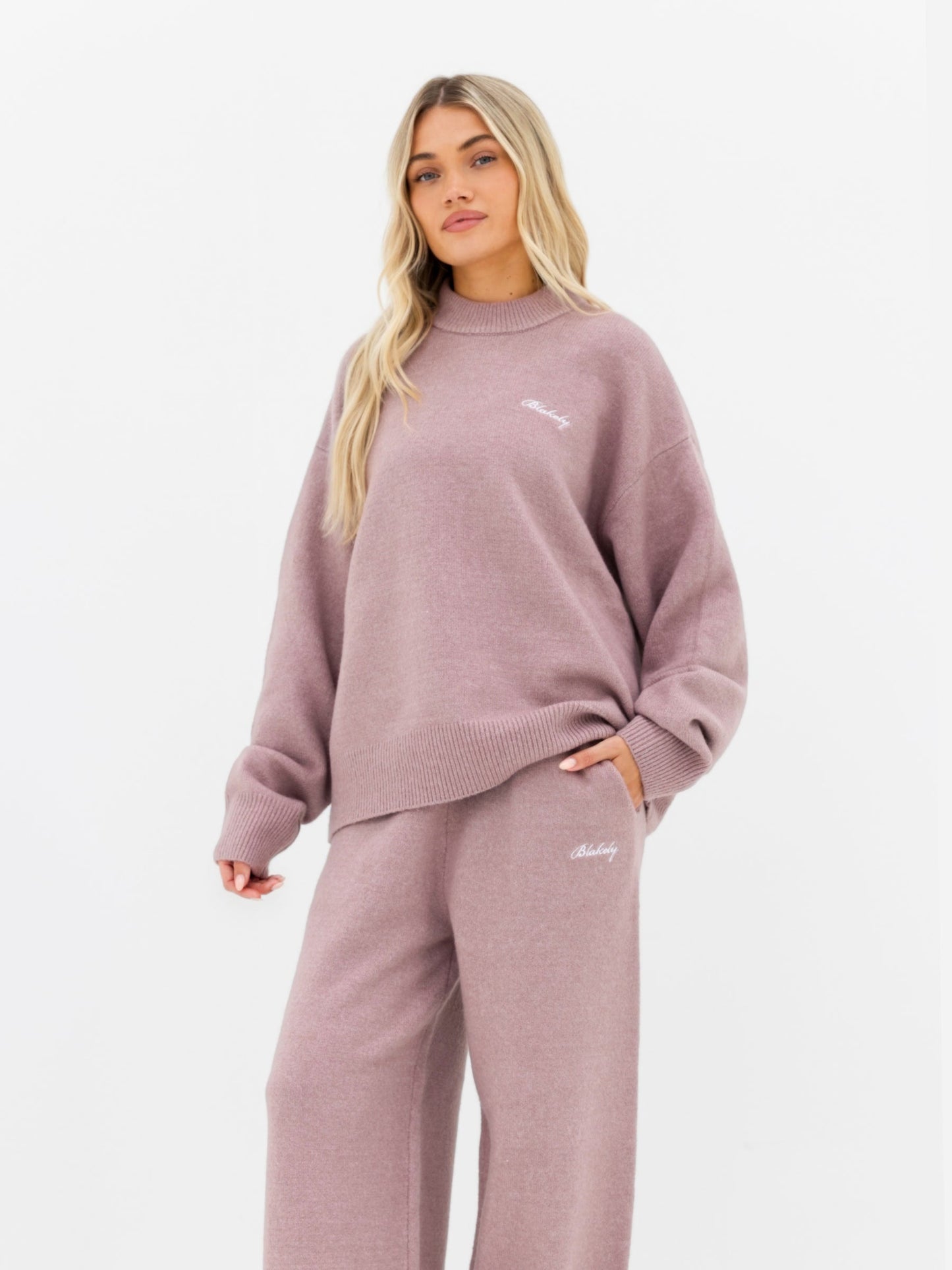 Knitted Wide Leg Sweatpants - Dusty Pink