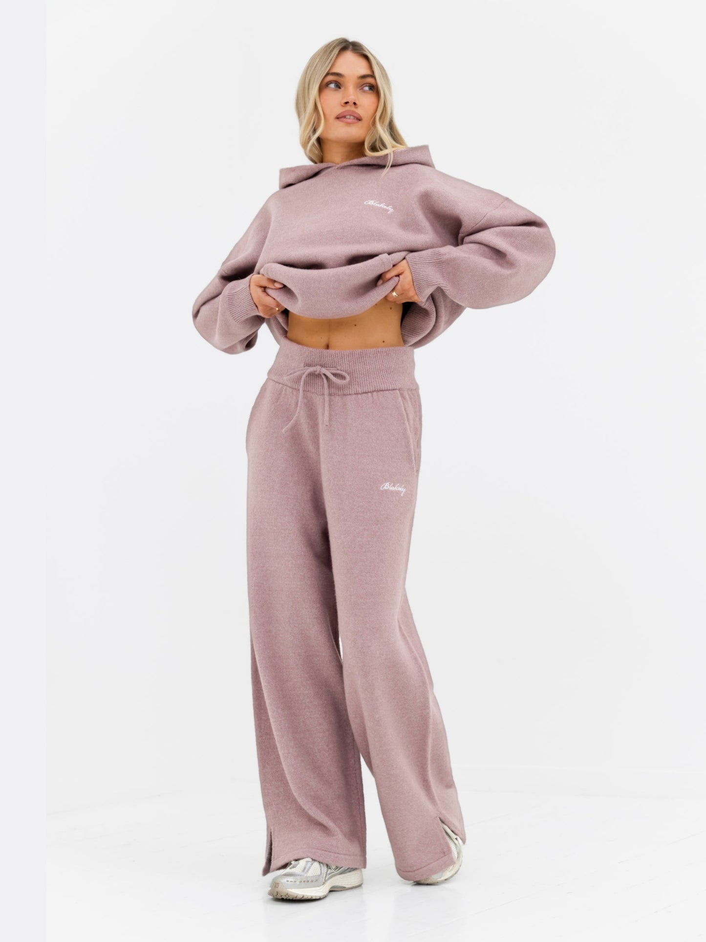 Knitted Wide Leg Sweatpants - Dusty Pink