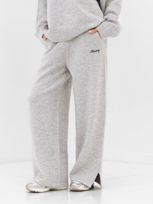 Knitted Wide Leg Sweatpants - Marl Grey