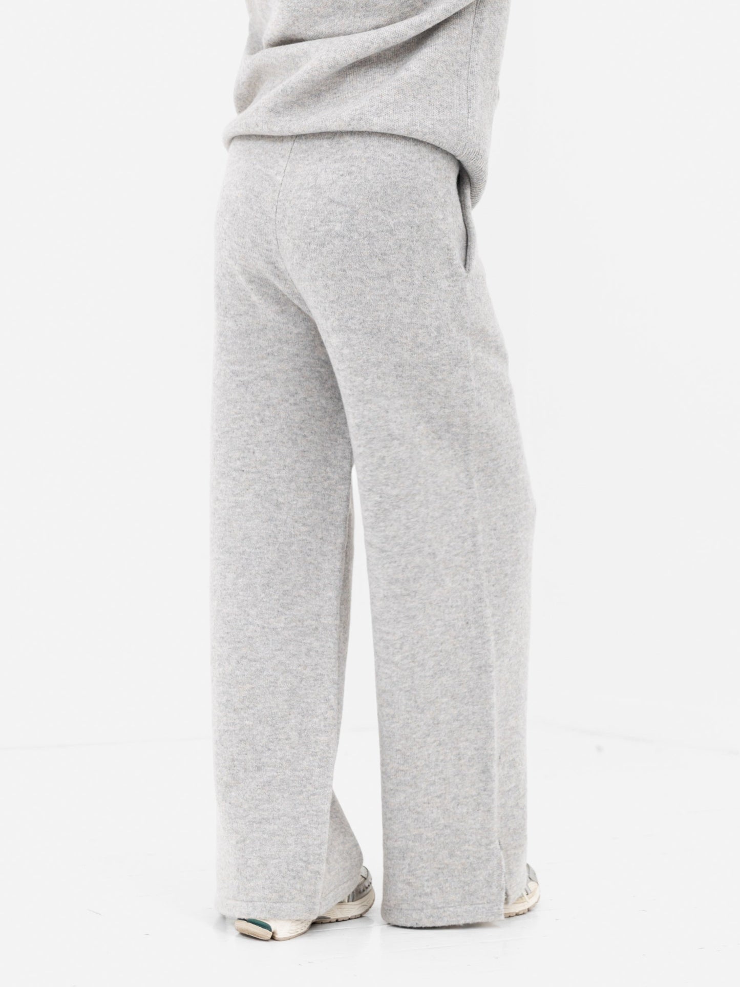 Knitted Wide Leg Sweatpants - Marl Grey