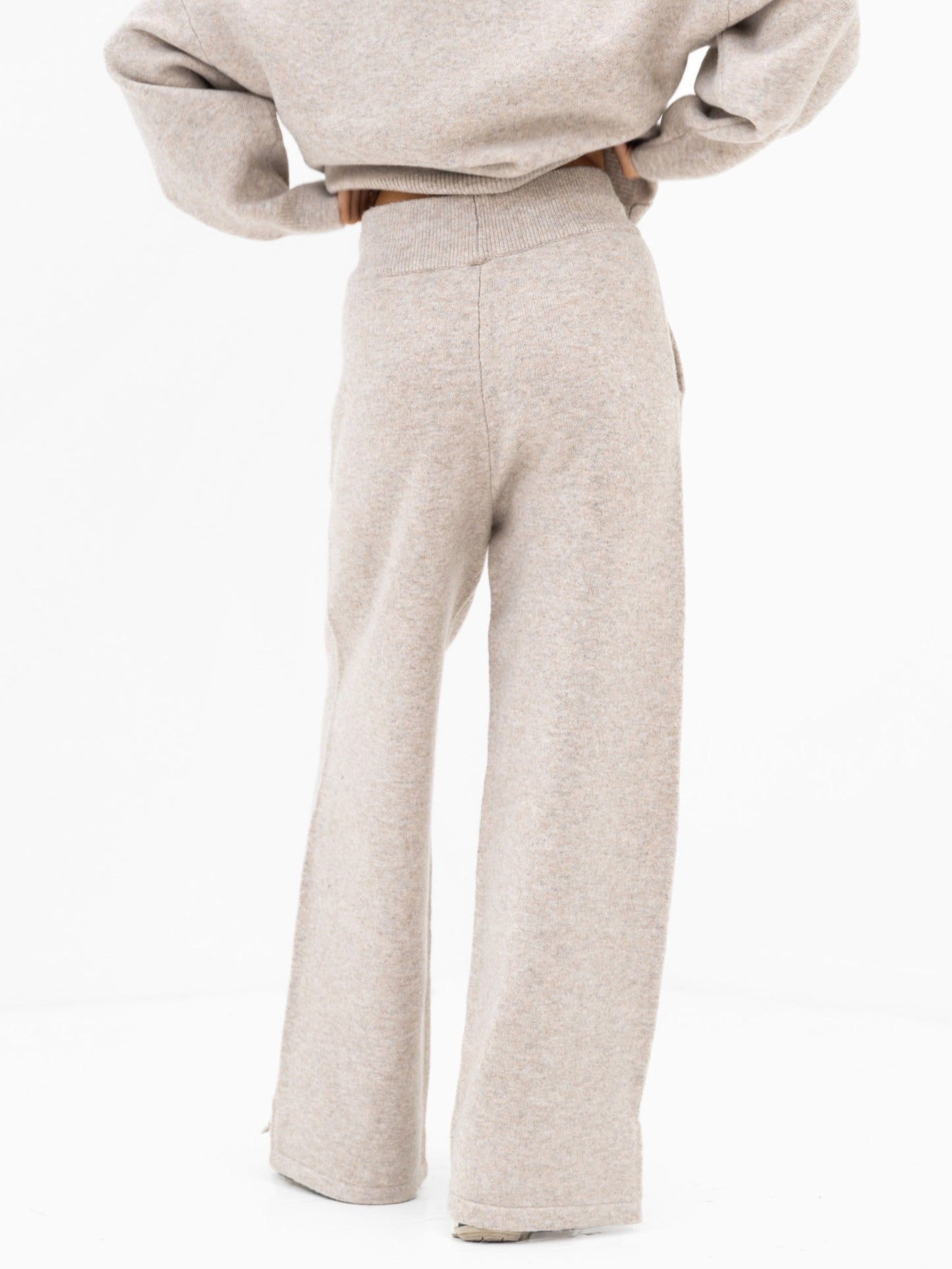 Knitted Wide Leg Sweatpants - Toasted Taupe