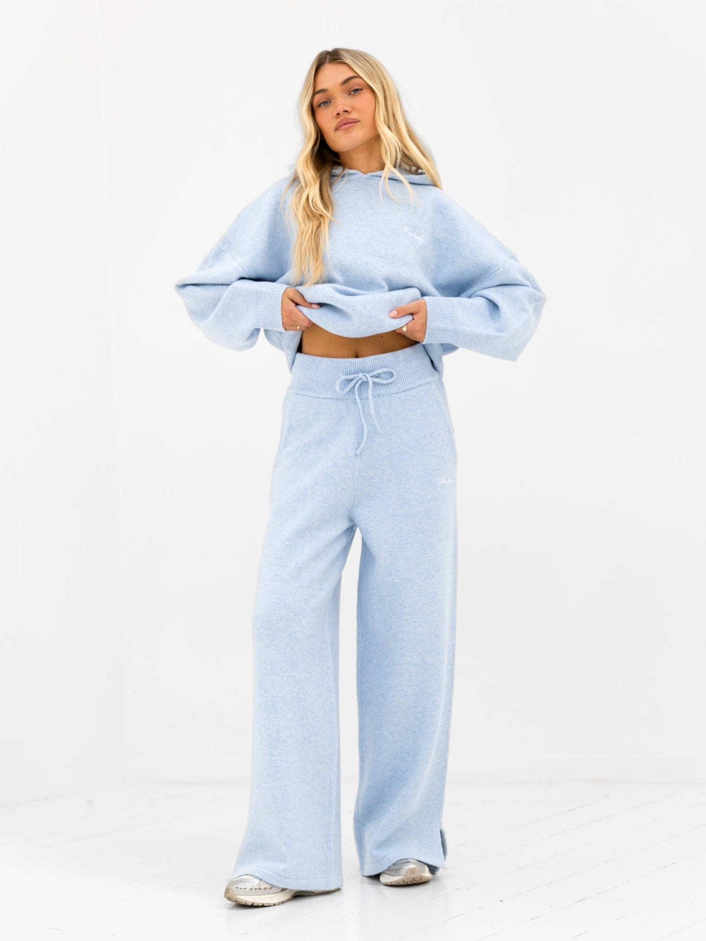 Oversized Knitted Hoodie - Baby Blue