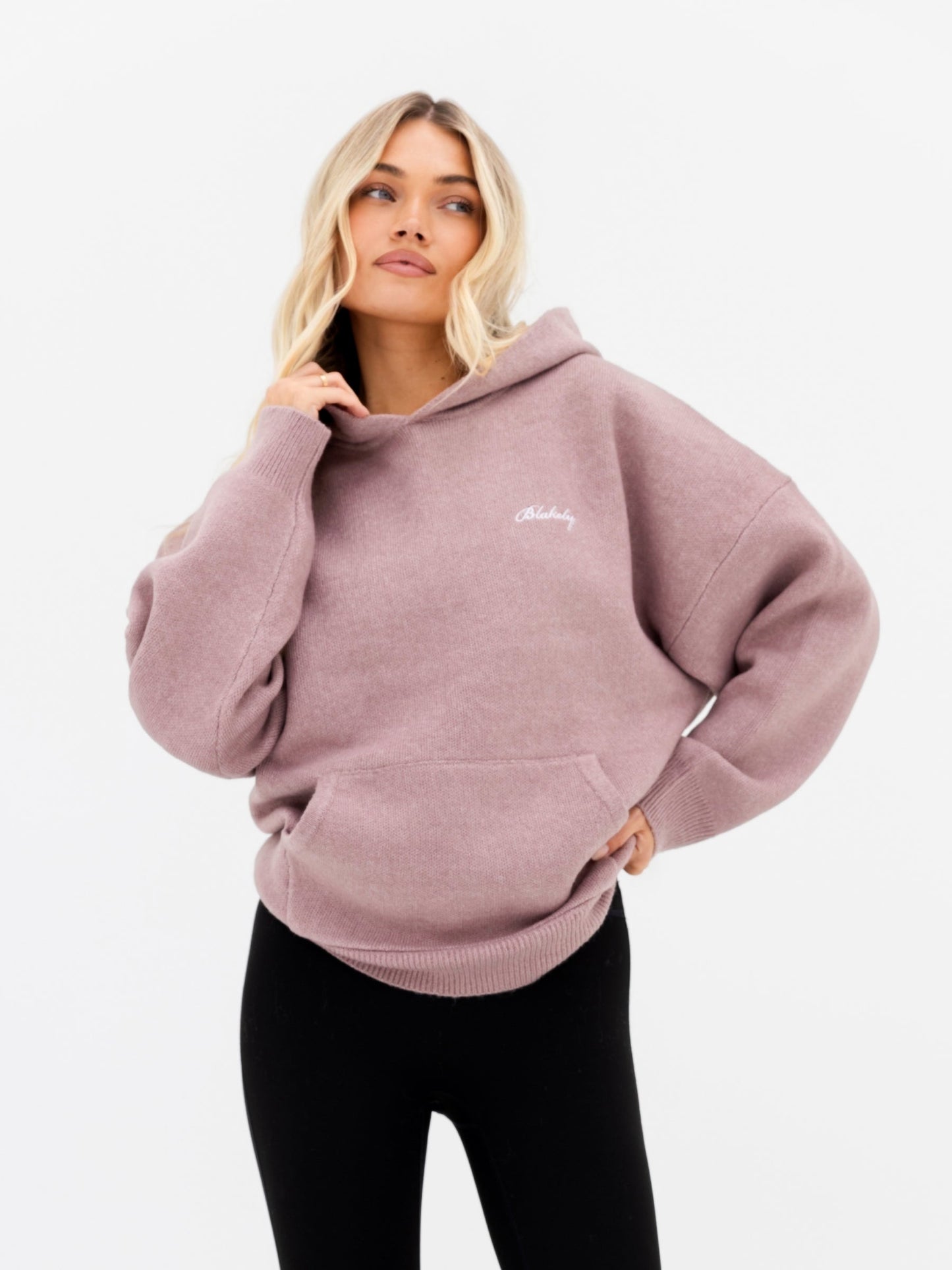 Oversized Knitted Hoodie - Dusty Pink