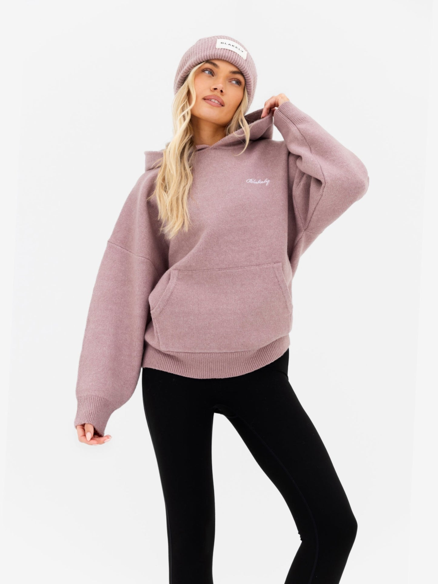 Oversized Knitted Hoodie - Dusty Pink