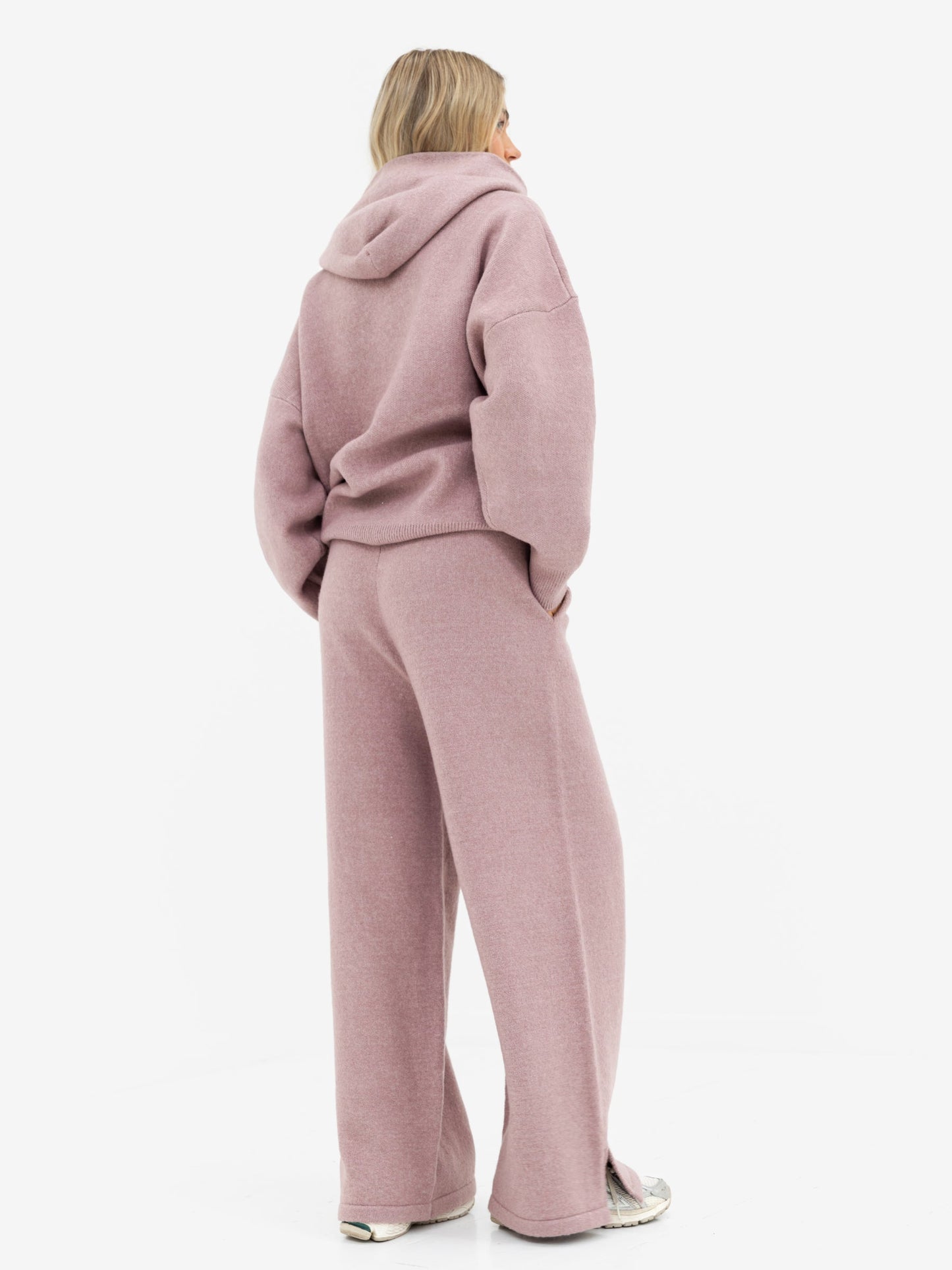Oversized Knitted Hoodie - Dusty Pink