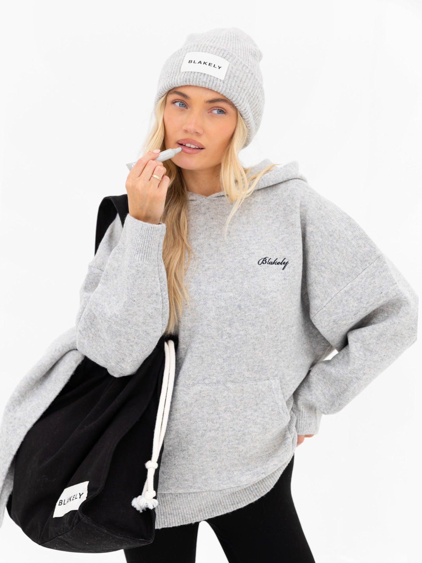 Oversized Knitted Hoodie - Marl Grey
