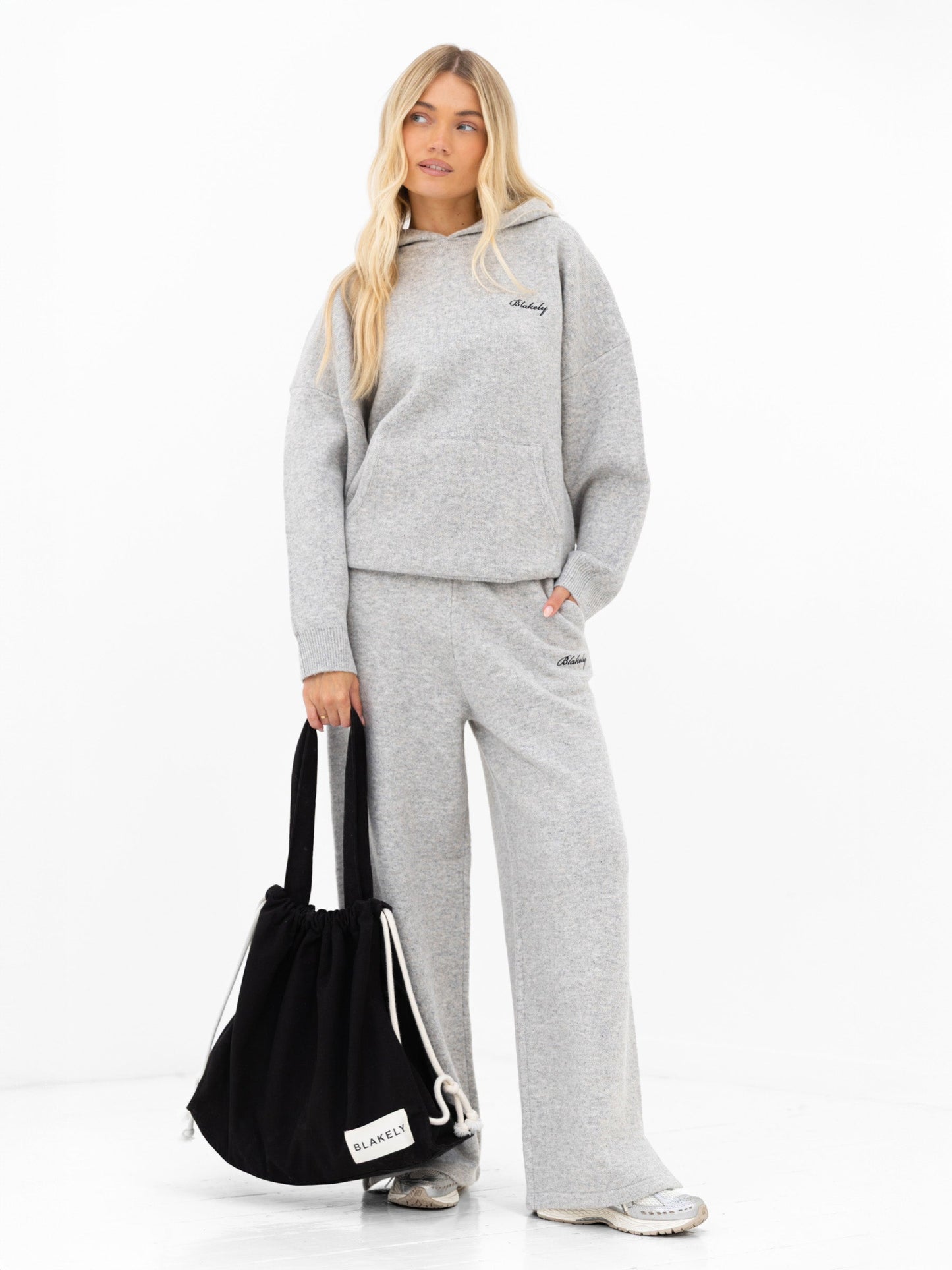 Oversized Knitted Hoodie - Marl Grey