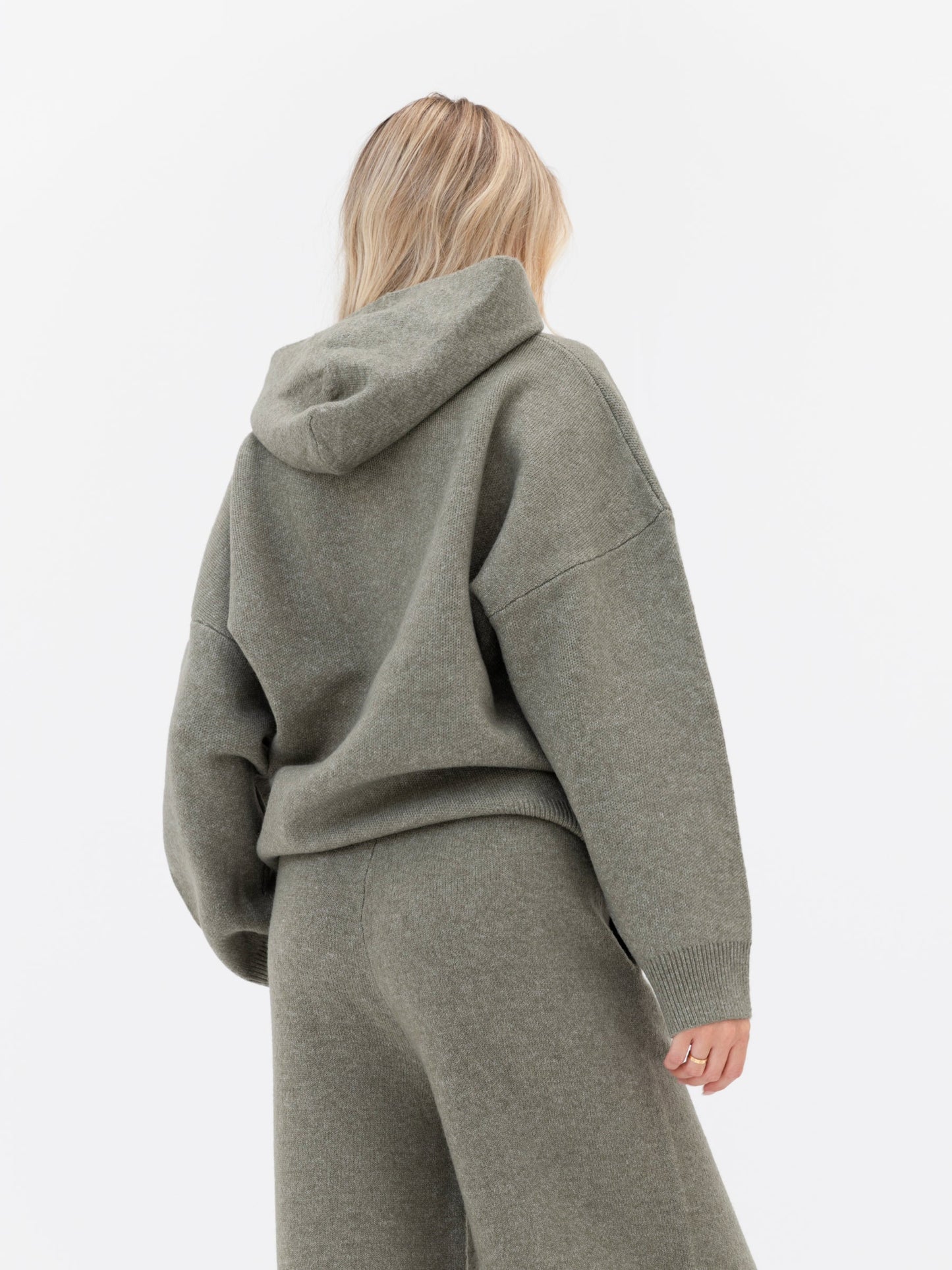 Oversized Knitted Hoodie - Safari Green