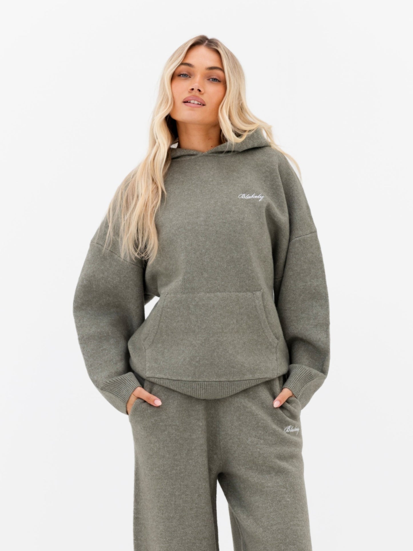 Oversized Knitted Hoodie - Safari Green