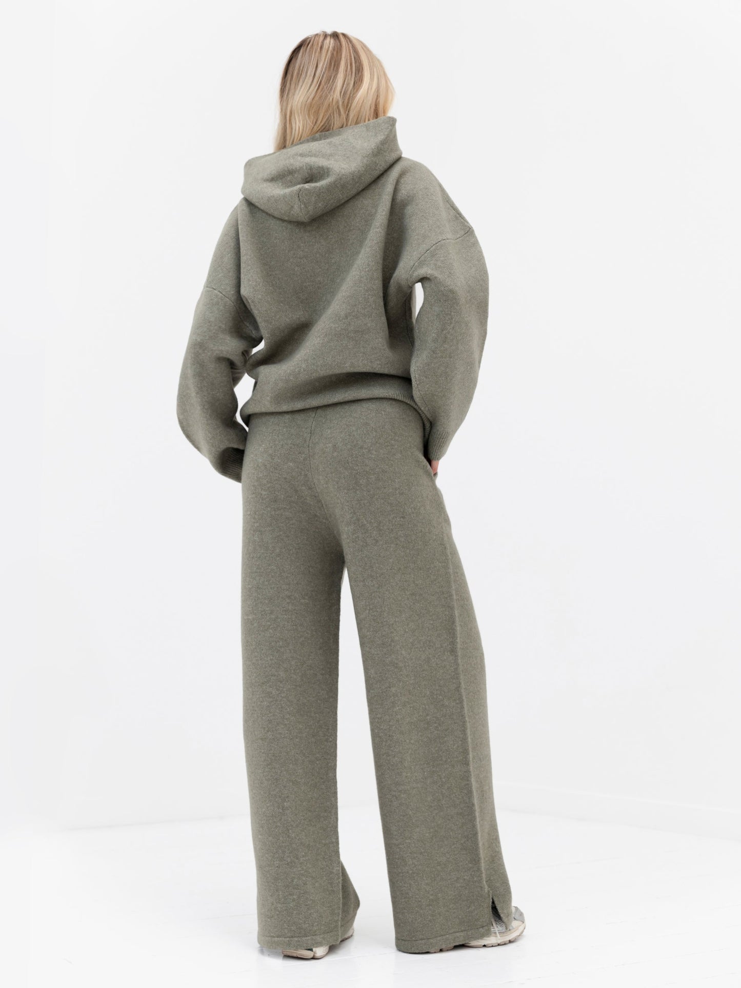 Oversized Knitted Hoodie - Safari Green