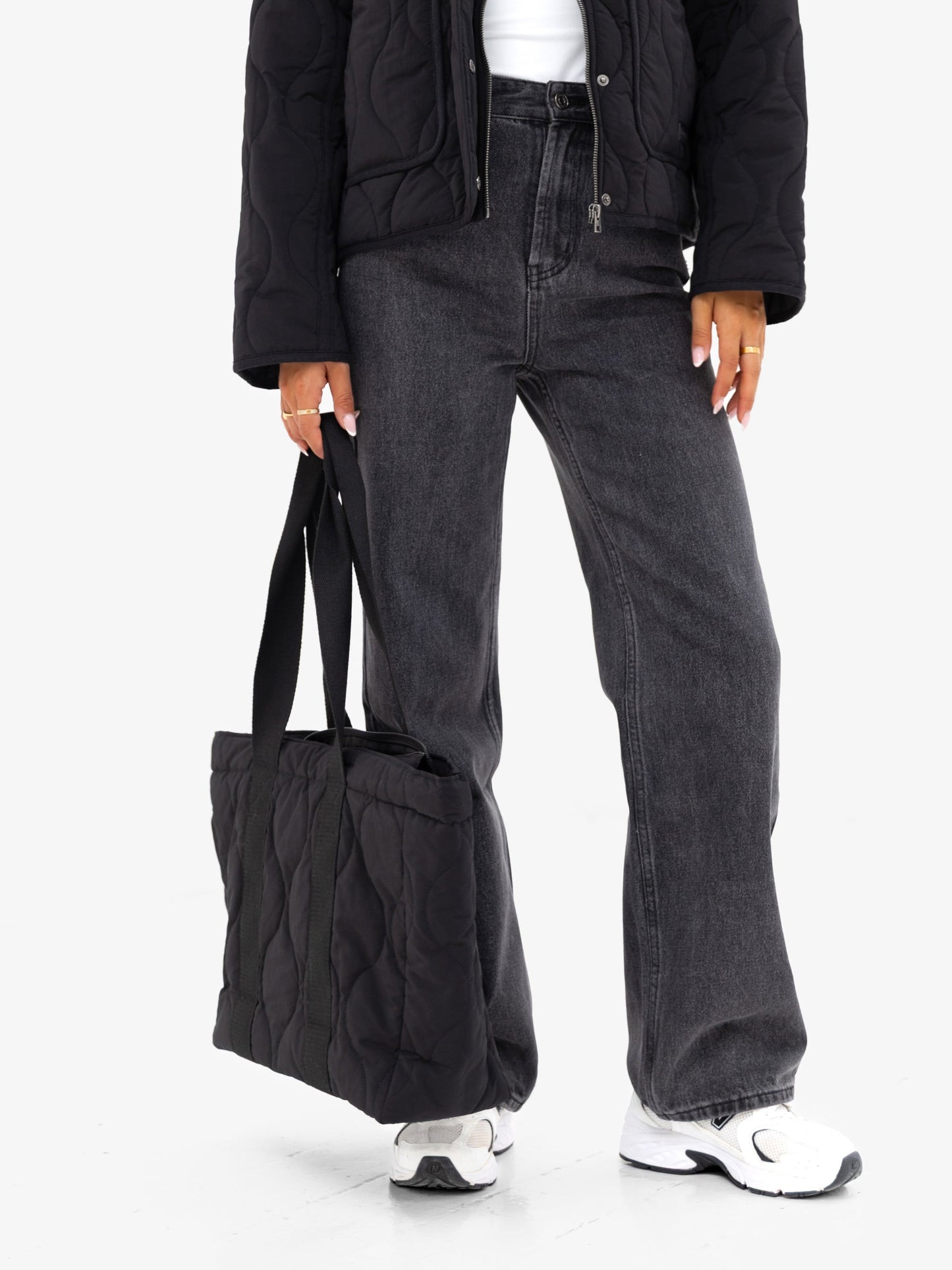 Quilted Tote Bag - Black