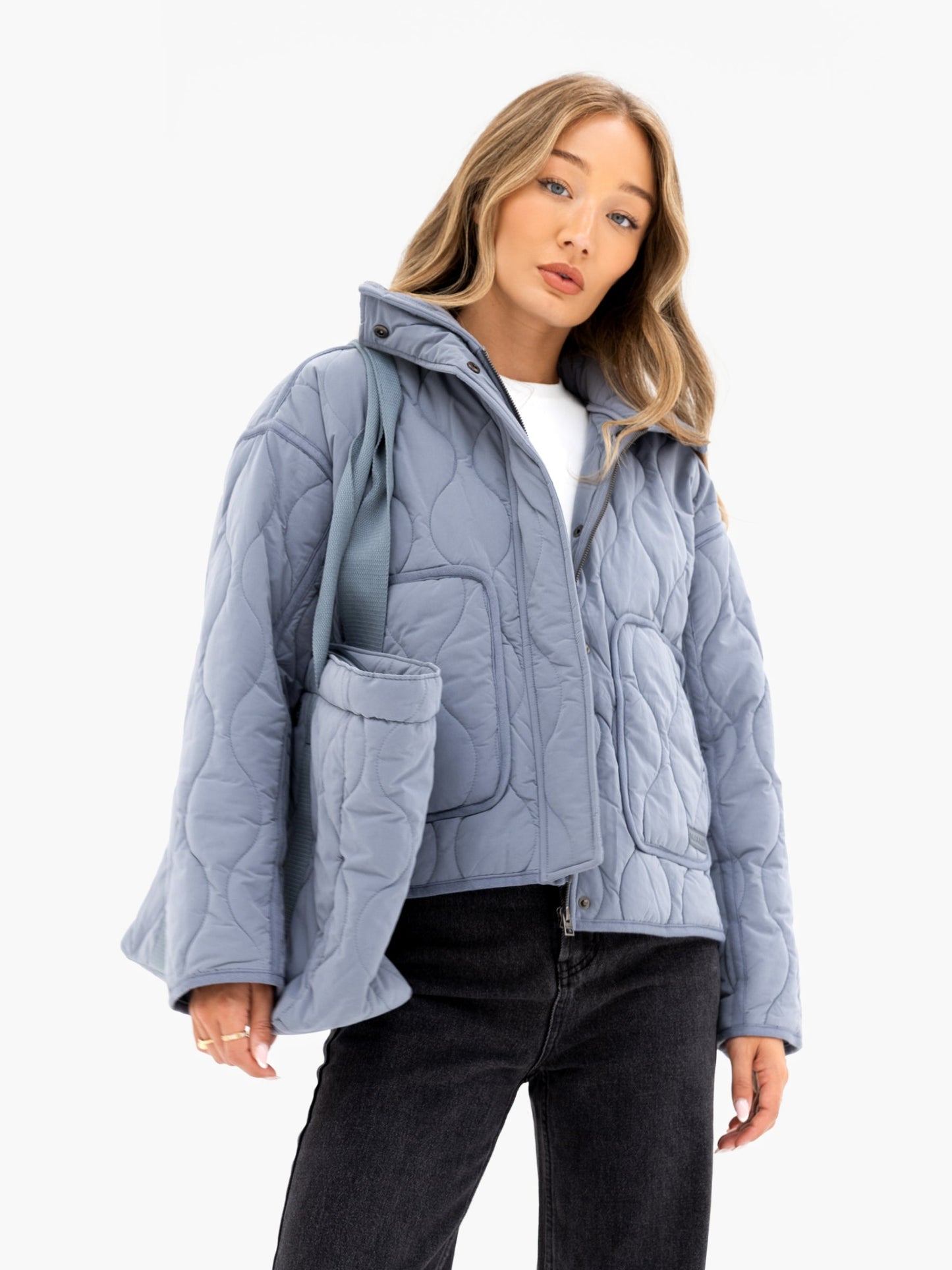 Quilted Tote Bag - Dusty Blue