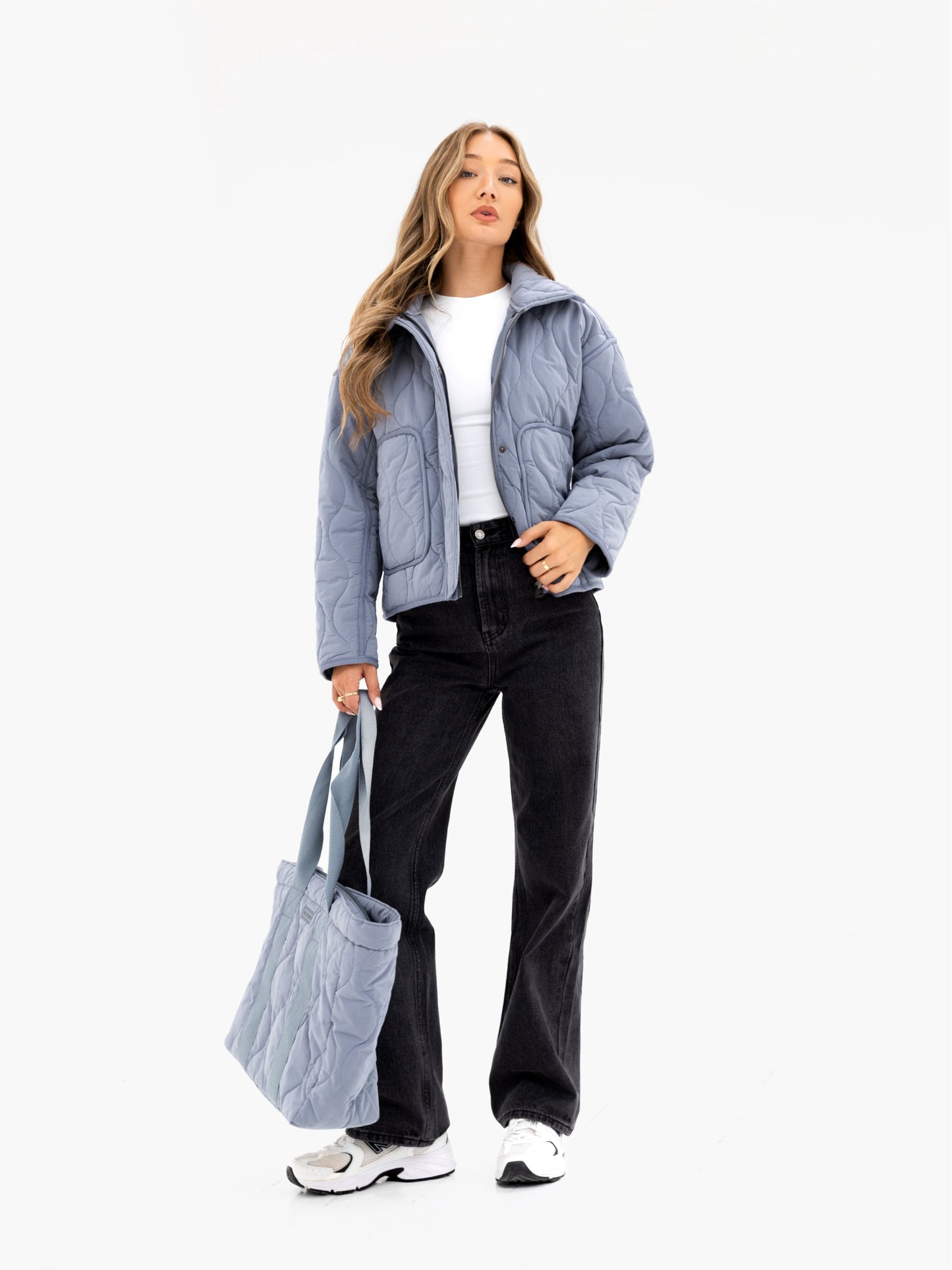 Quilted Tote Bag - Dusty Blue
