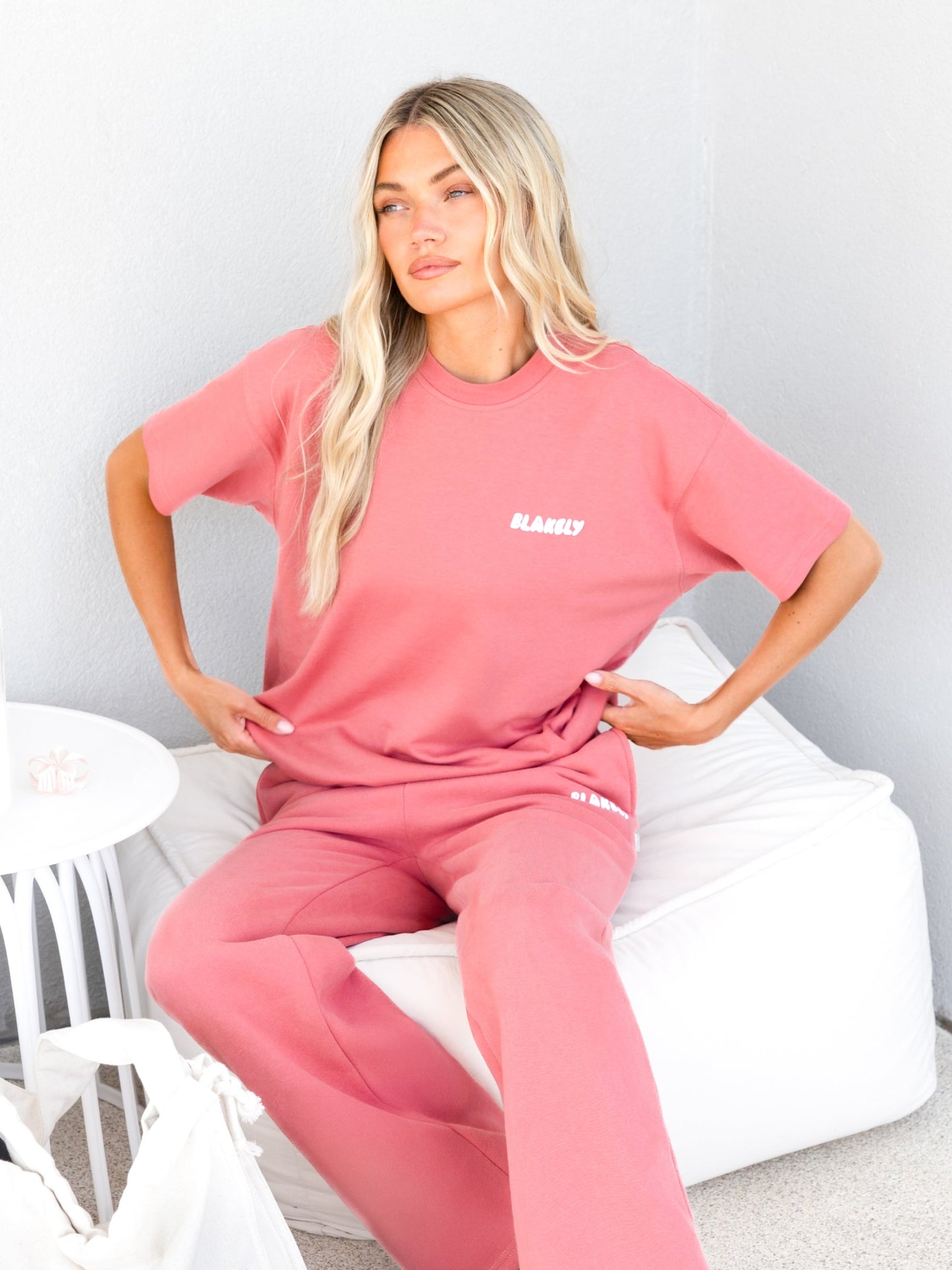 Cloud Print Oversized T-Shirt - Sunrise Coral