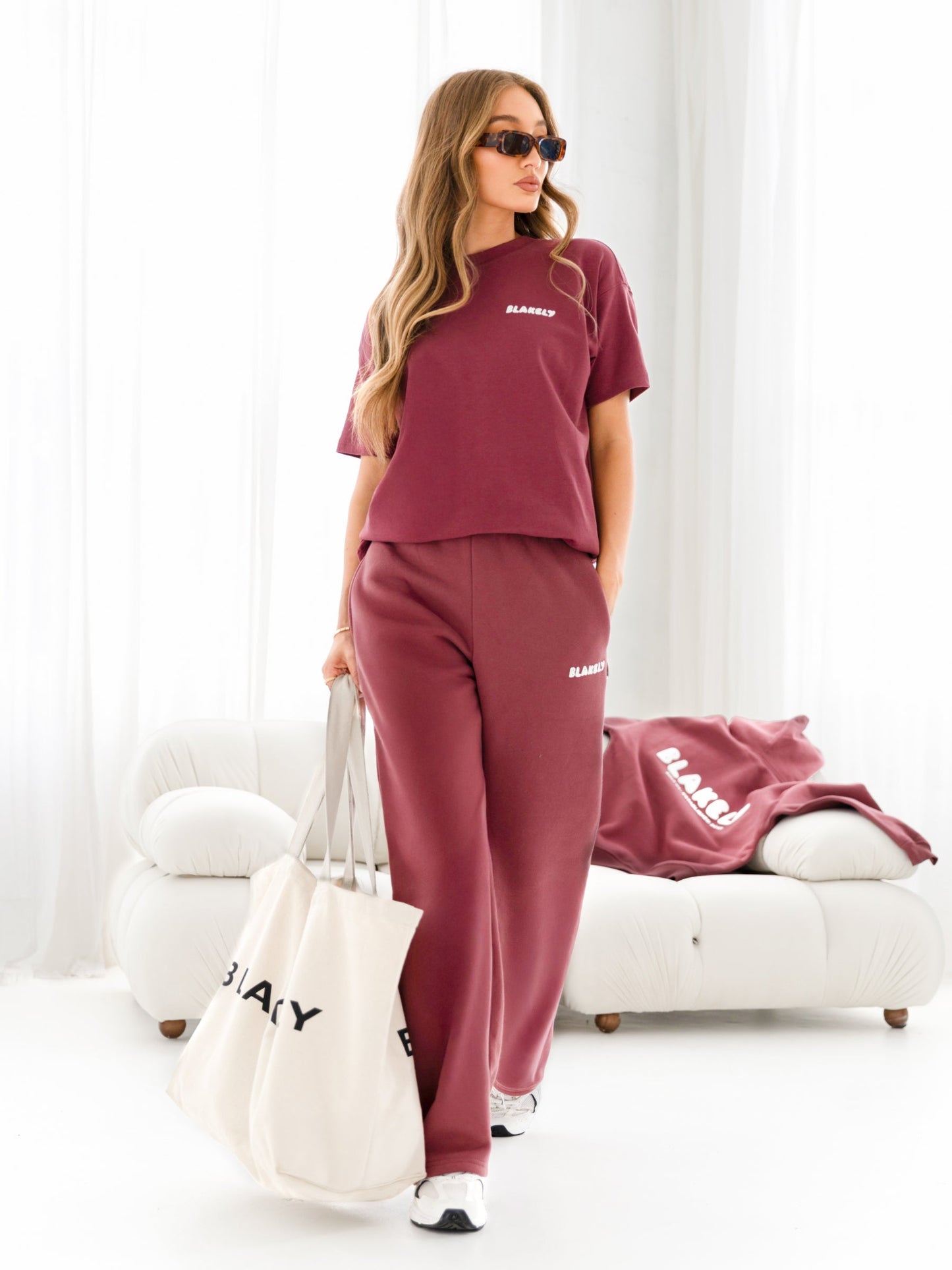 Cloud Print Wide Leg Sweatpants - Dark Pink