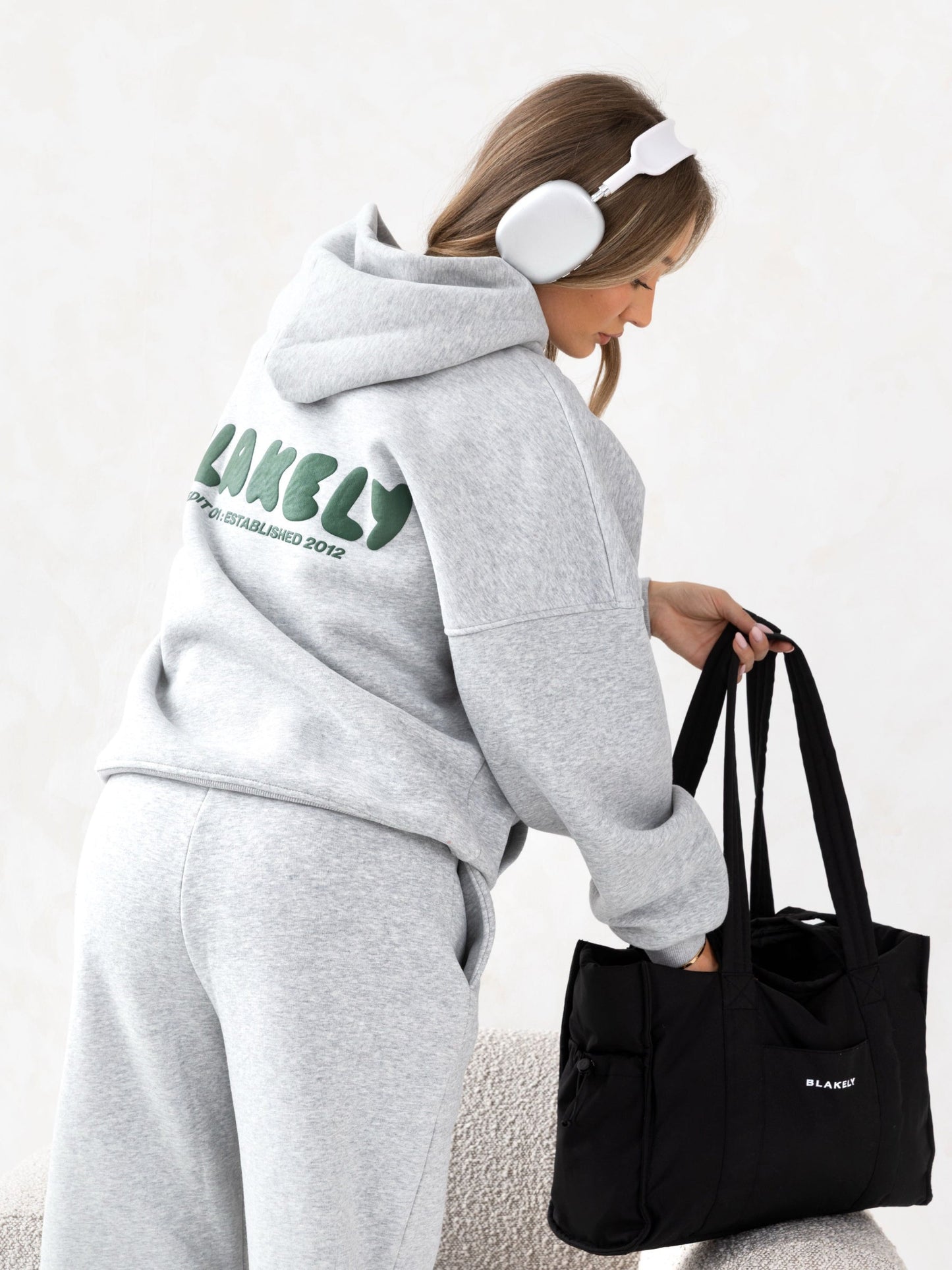 Cloud Print Oversized Hoodie - Marl Grey